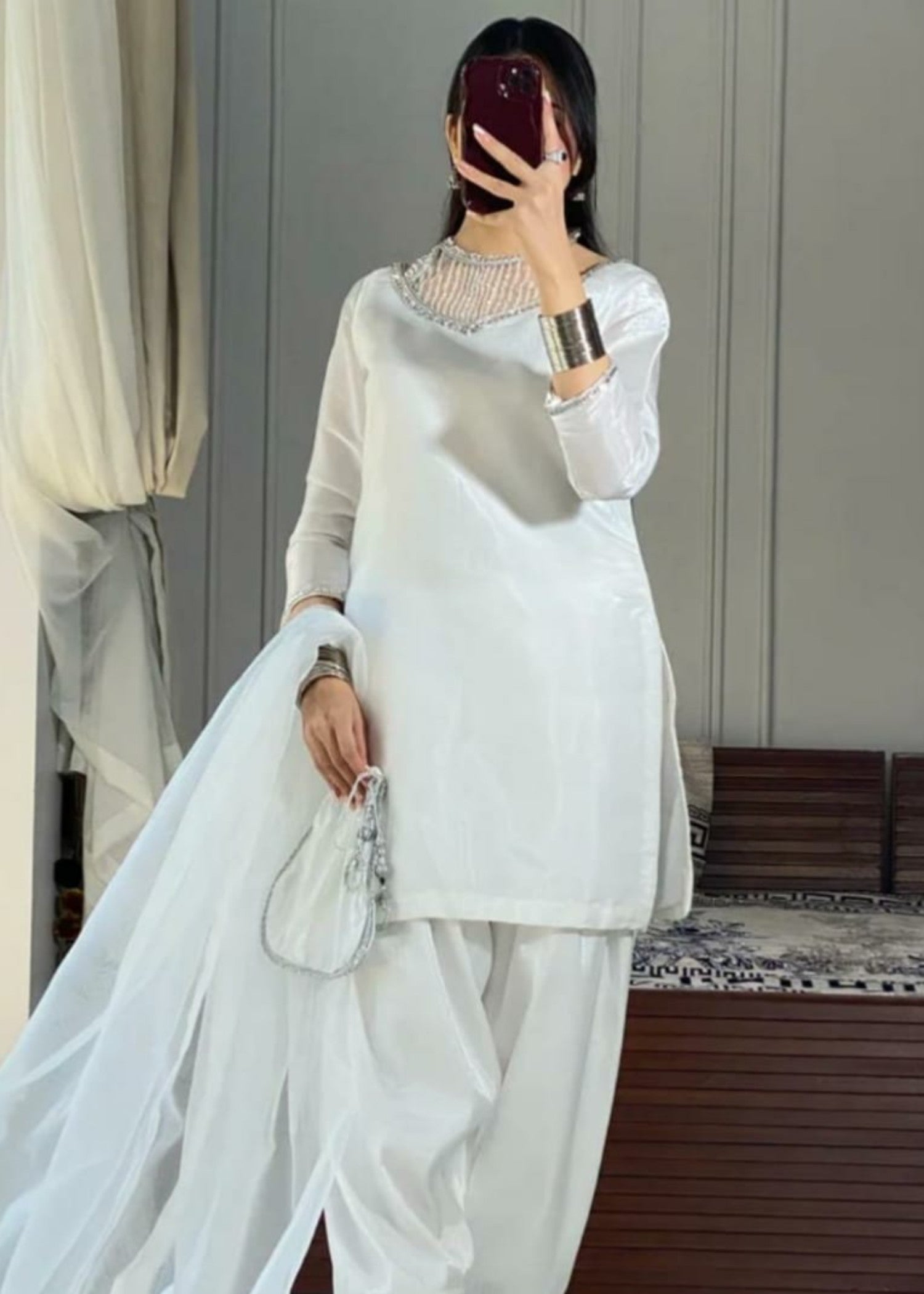 Mataish White farshi shalwar Women 3pcs