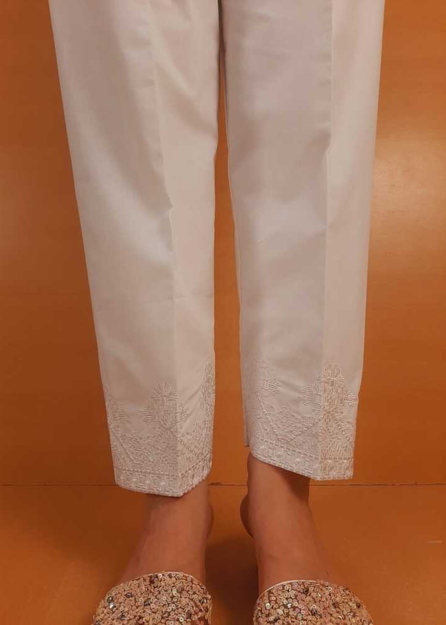 Zardi Embroided Cotton Trouser White PT02 Women 1pcs
