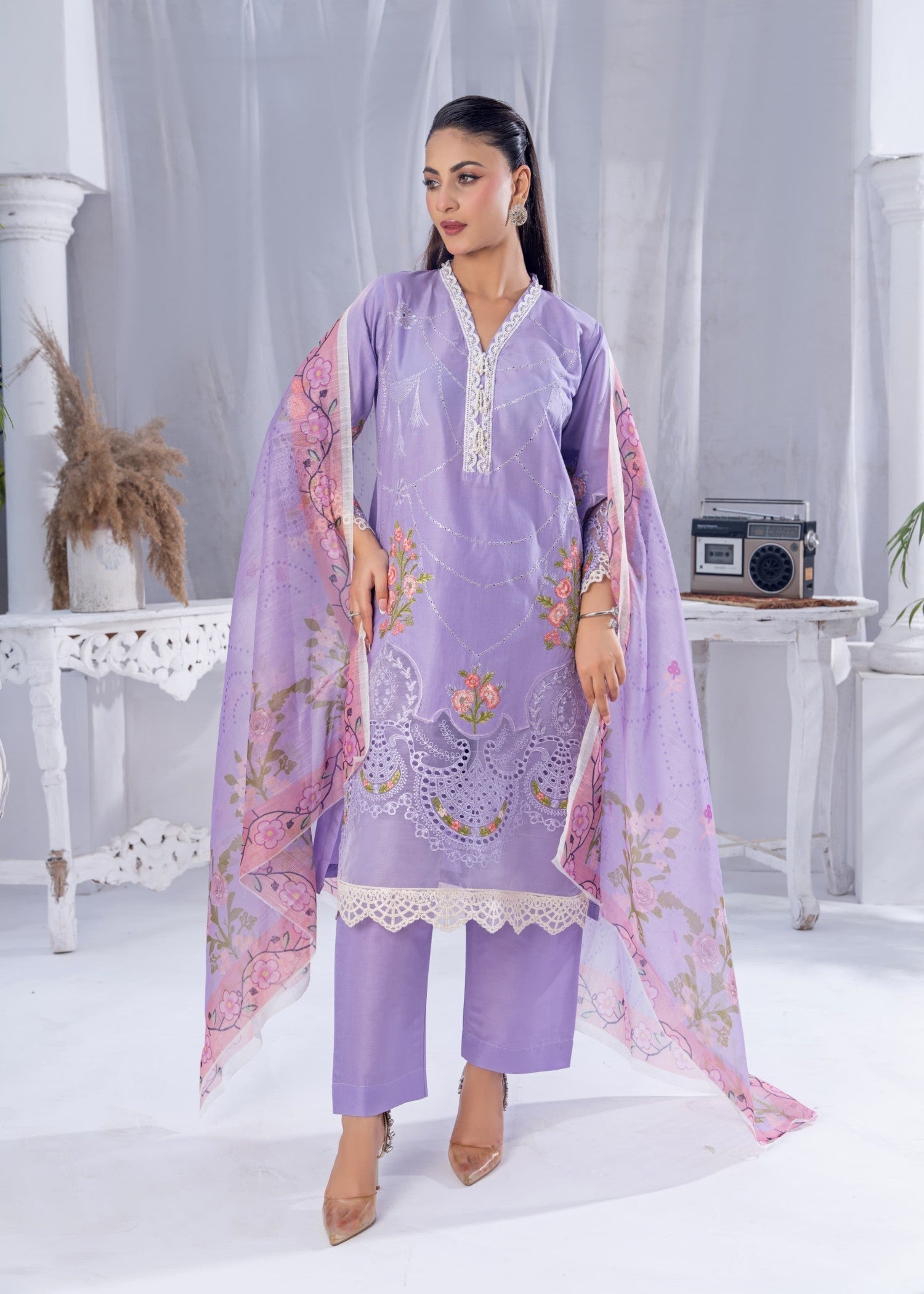 Sajfi Closet Luxury Cotton Stitched for Women | Lavender Women 3pcs
