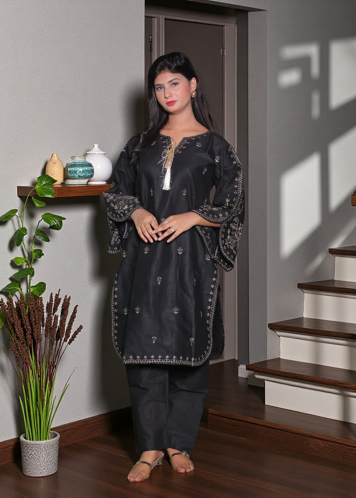 Haraj Collections Midnight Bloom Embroidered Cotton Women 2pcs