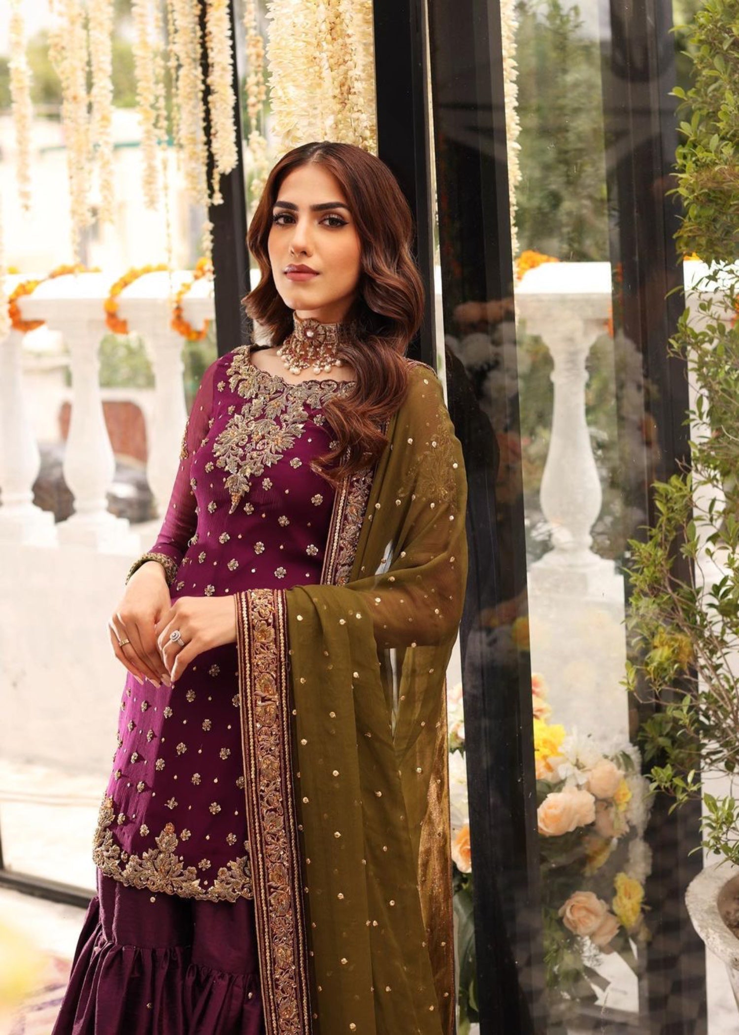 Suits By Sadia Gharara plum chiffon Women 3pcs