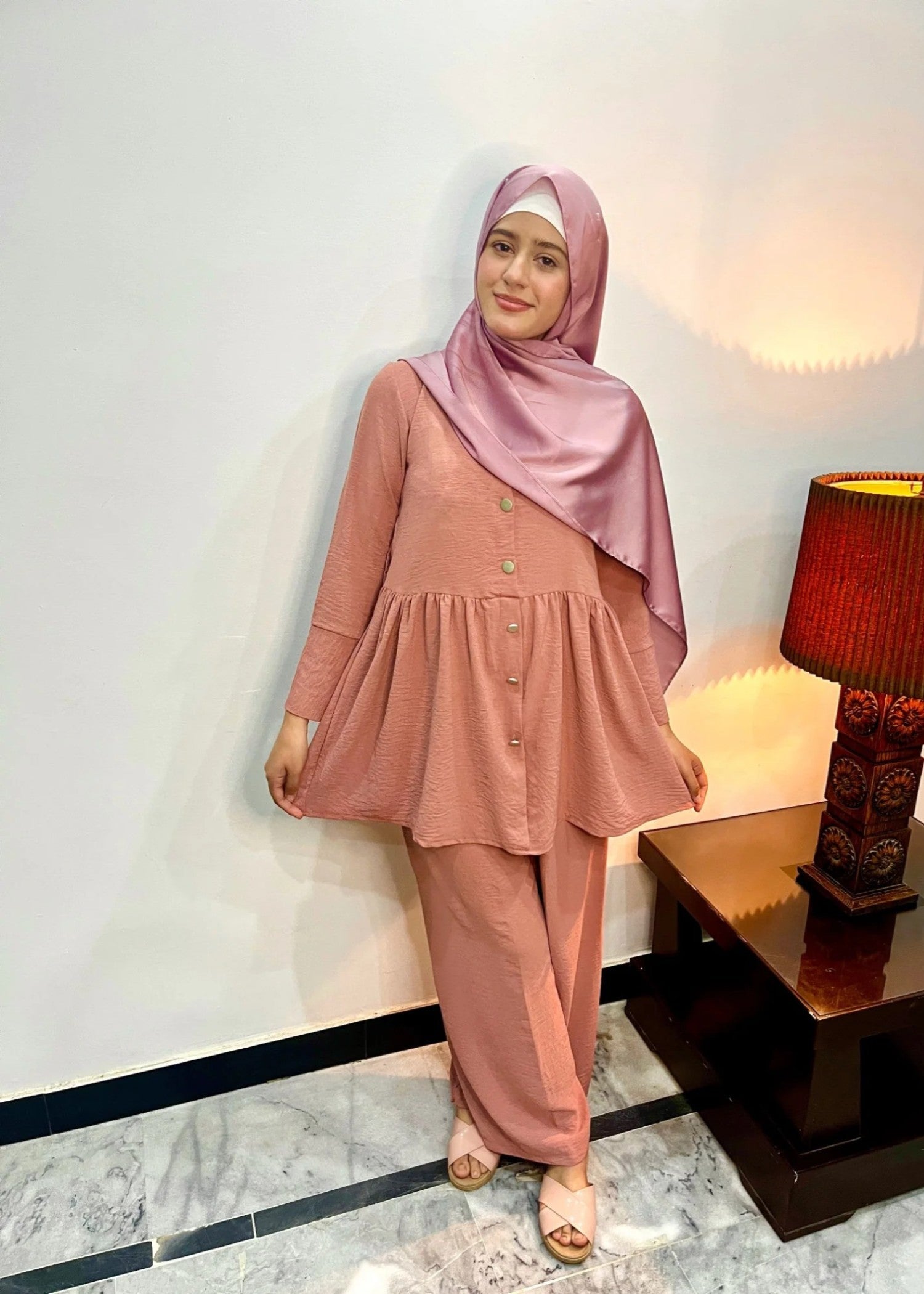 Imtiazbyalrubab Iris Frock Style Co Ord Set Coral Women 2pcs