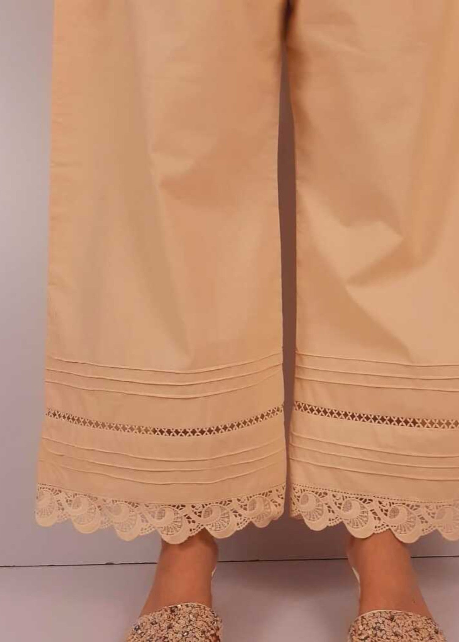 Zardi Laces Embellished Cotton Palazzo Beige PT15 Women 1pcs
