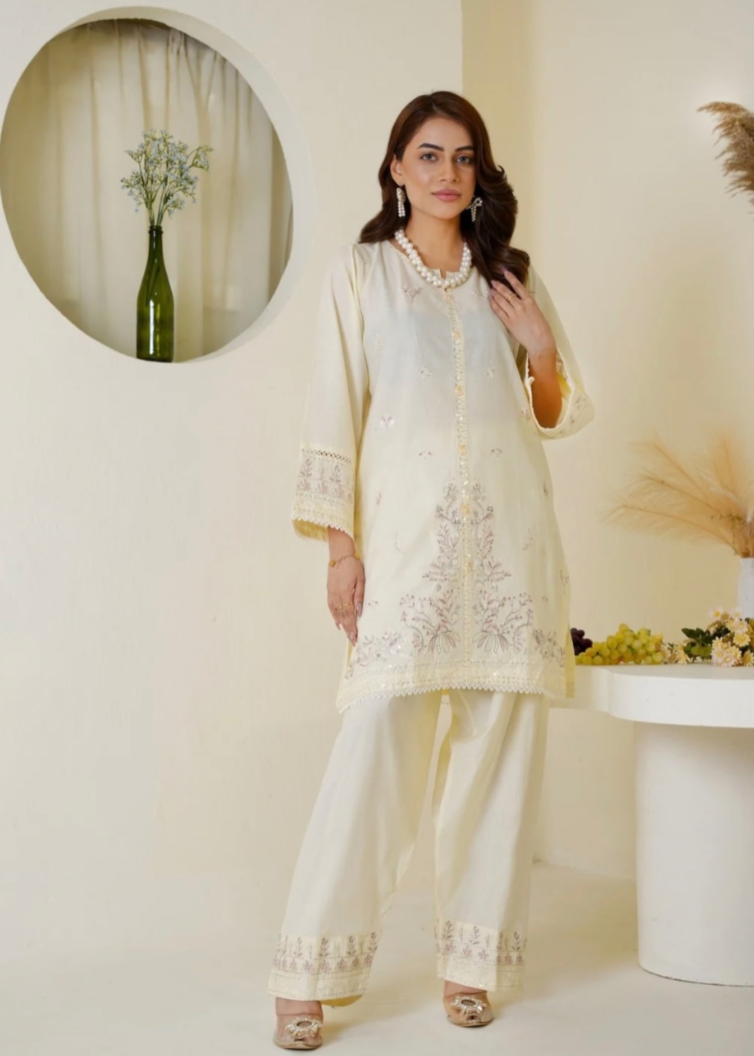 The Turkish Wear Rose White Set Women 2pcs