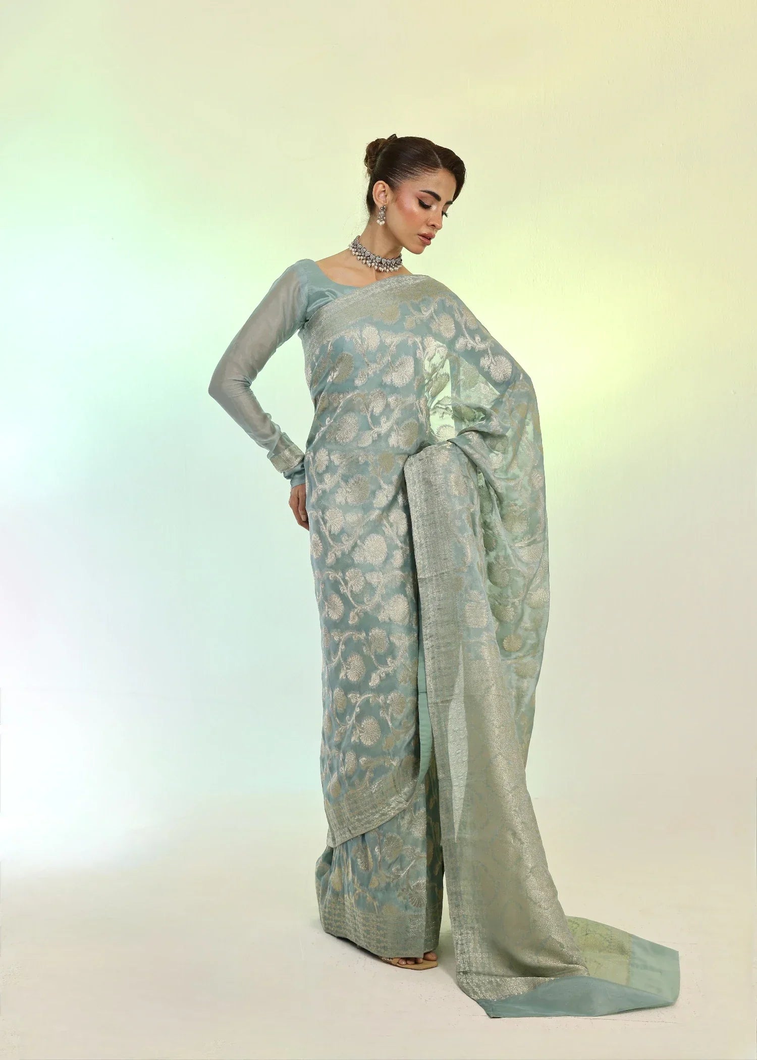 Ripret Mint Banarsi Saree Women 3pcs