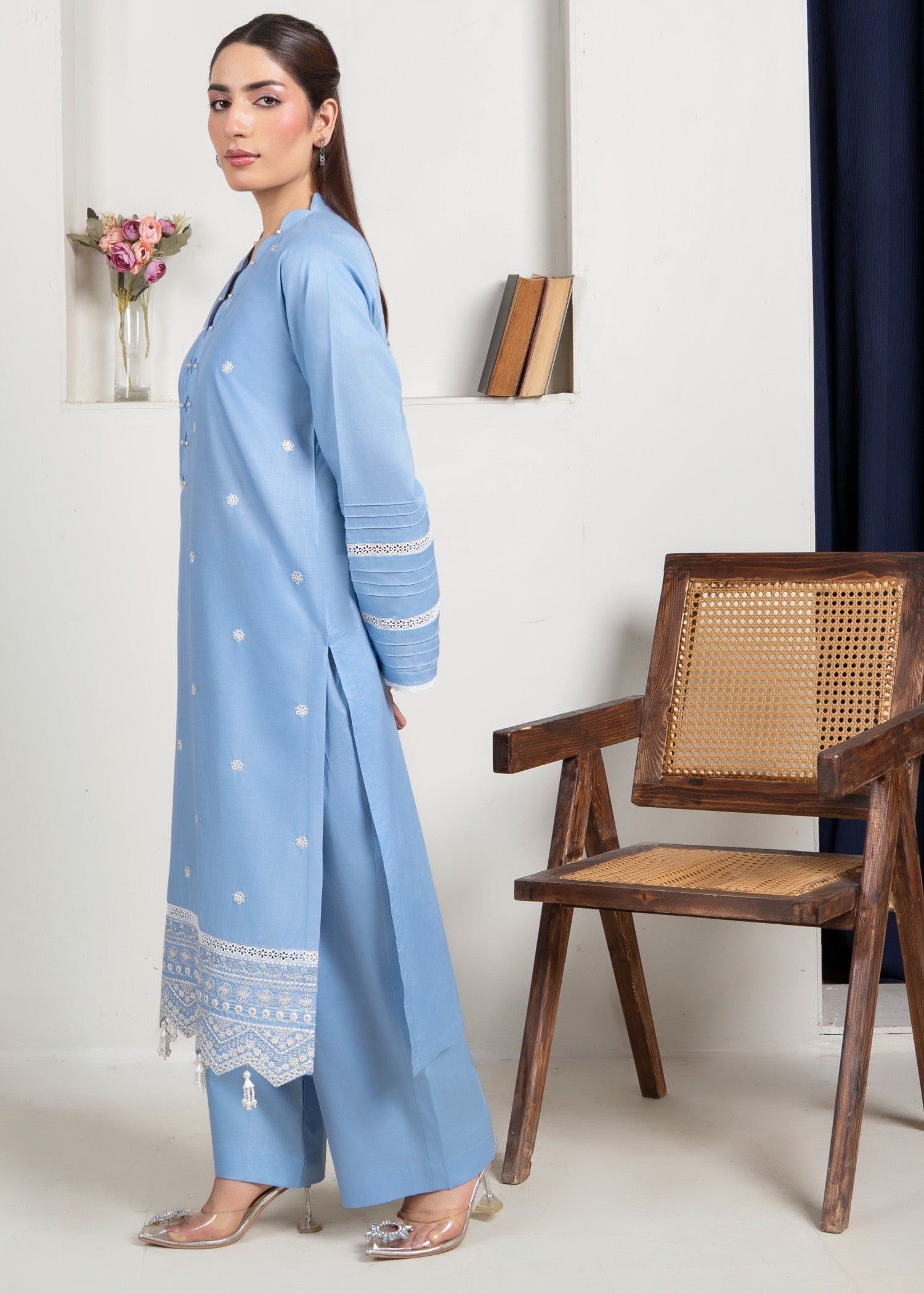 Ahlam By Safa Textile Embroidery Suit (Sky Blue) Women 2pcs