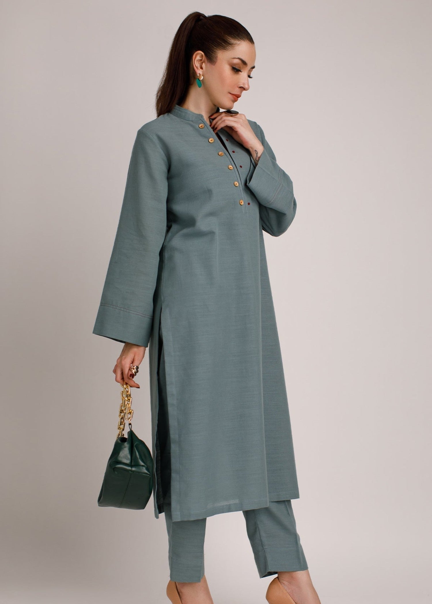 Peach Republic Stone Grey Khaddar Suit Women 2pcs