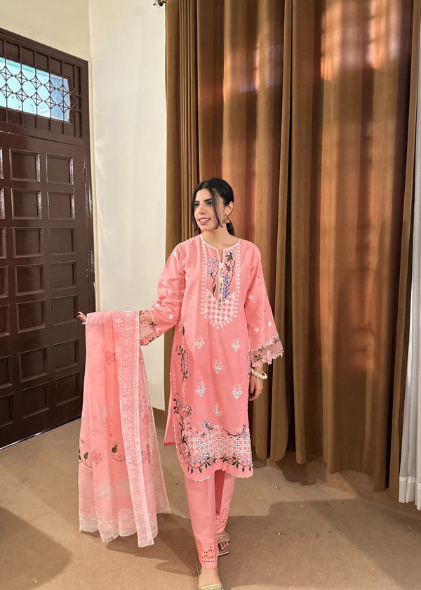 Attirepret Soft Pink Cotton Embroidered Women 3pcs