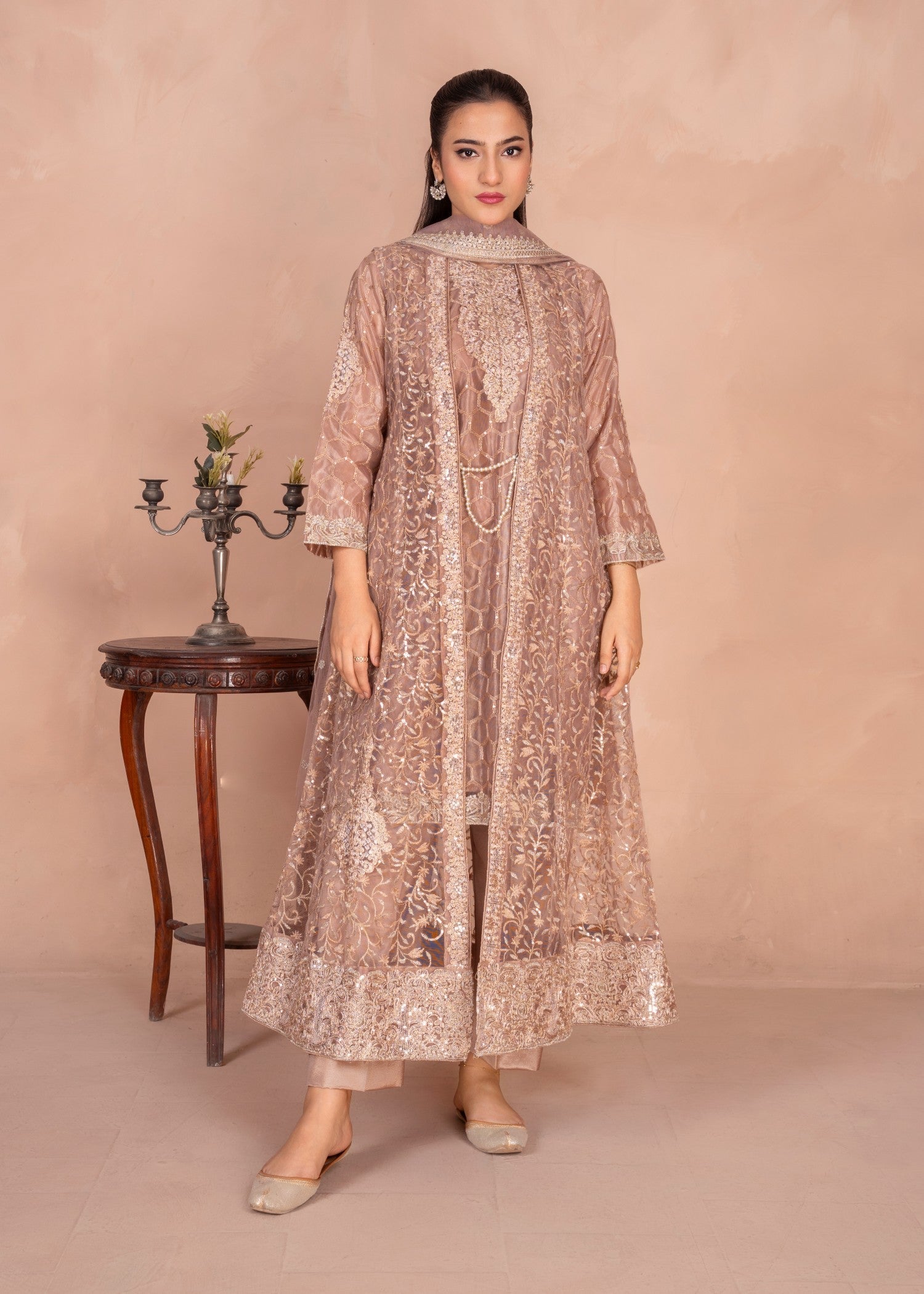 Four Season Boutique MALA GOWN PEACH PINK BROWN Women 4pcs