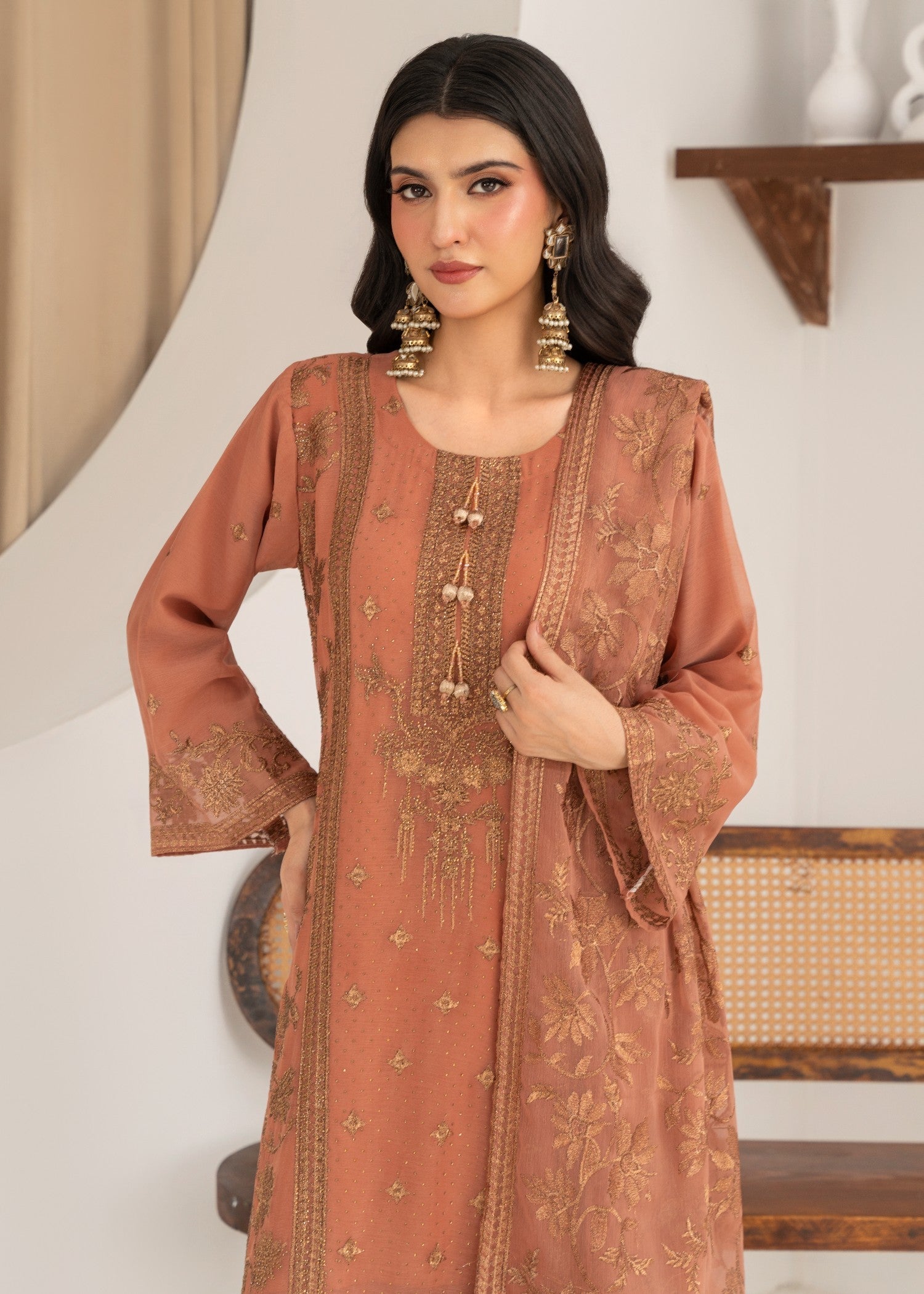 Four Season Boutique ARZOO CHIFFON PEACH PINK Women 3pcs