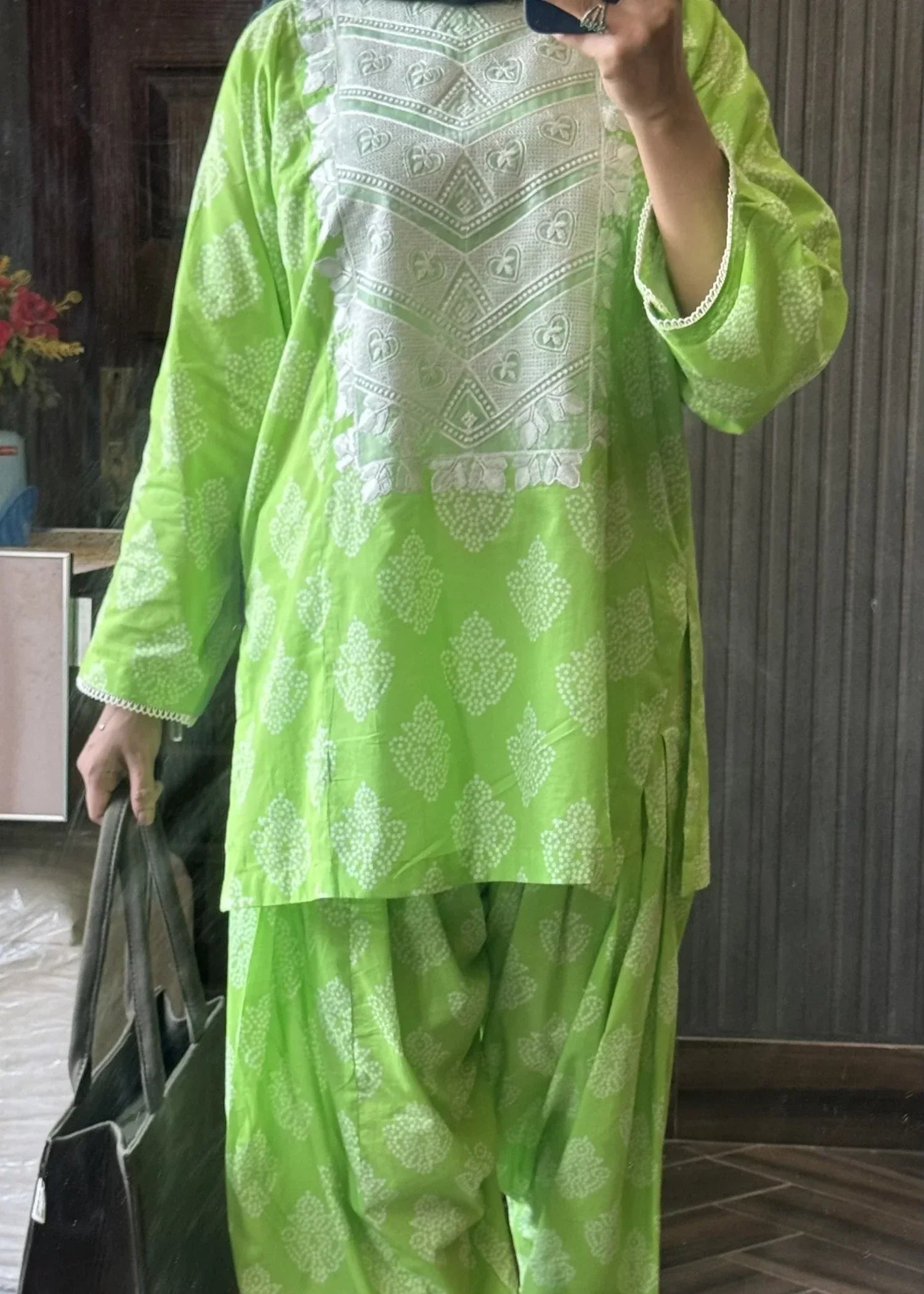 Urban Cut Cotton Embroidred Co Ord Set with Farshi Salwar Women 2pcs