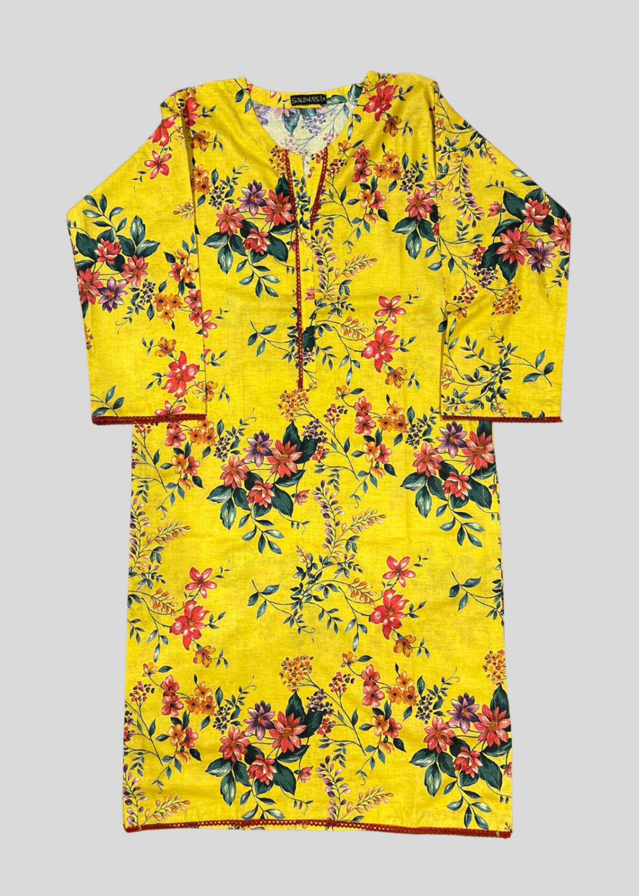 Salimas Yellow Floral Printed Stitched Lawn Suit Women 2pcs