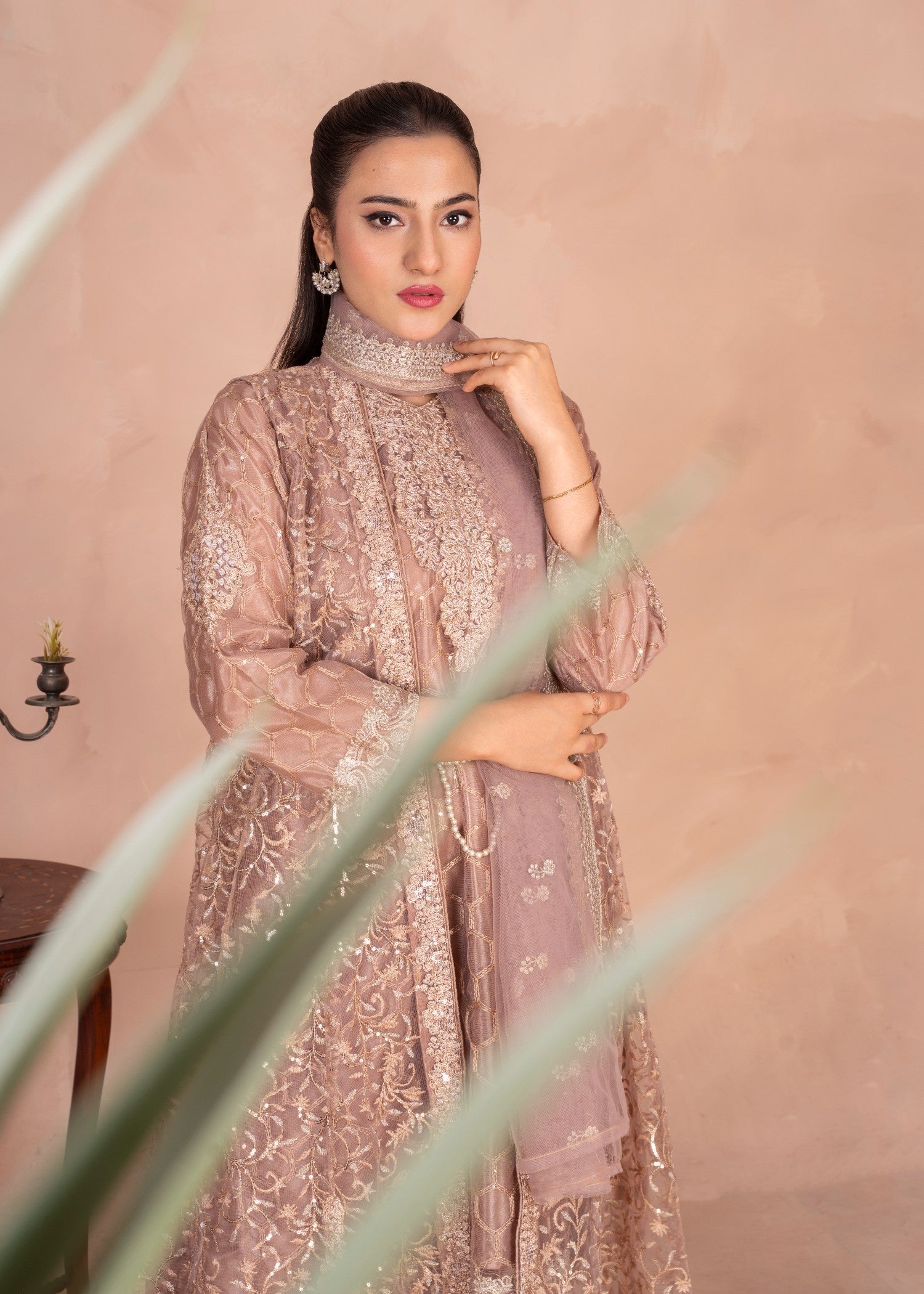 Four Season Boutique MALA GOWN PEACH PINK BROWN Women 4pcs