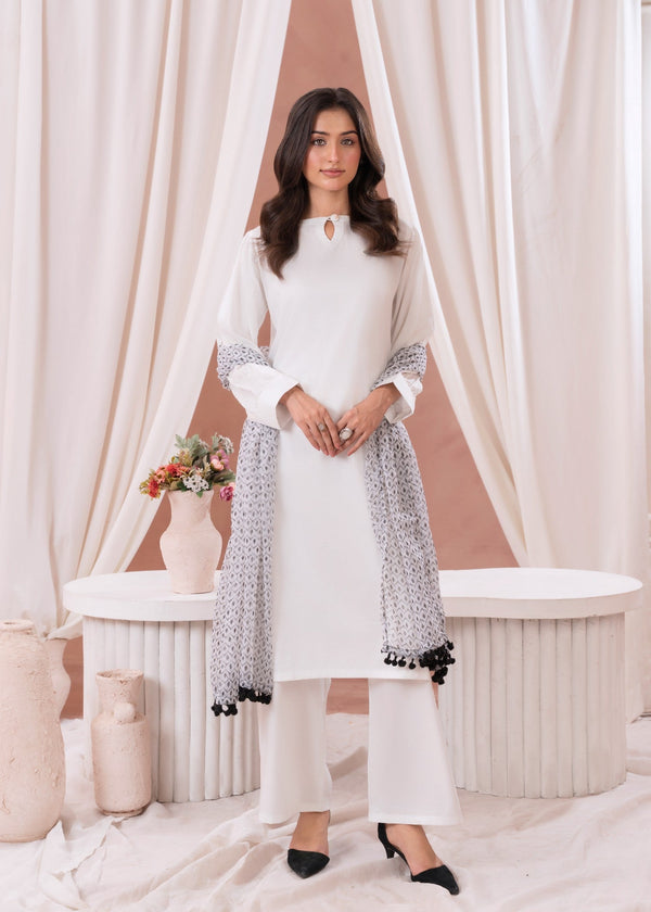 Laal Kurti White Solid Dress With Dupatta Women 3pcs