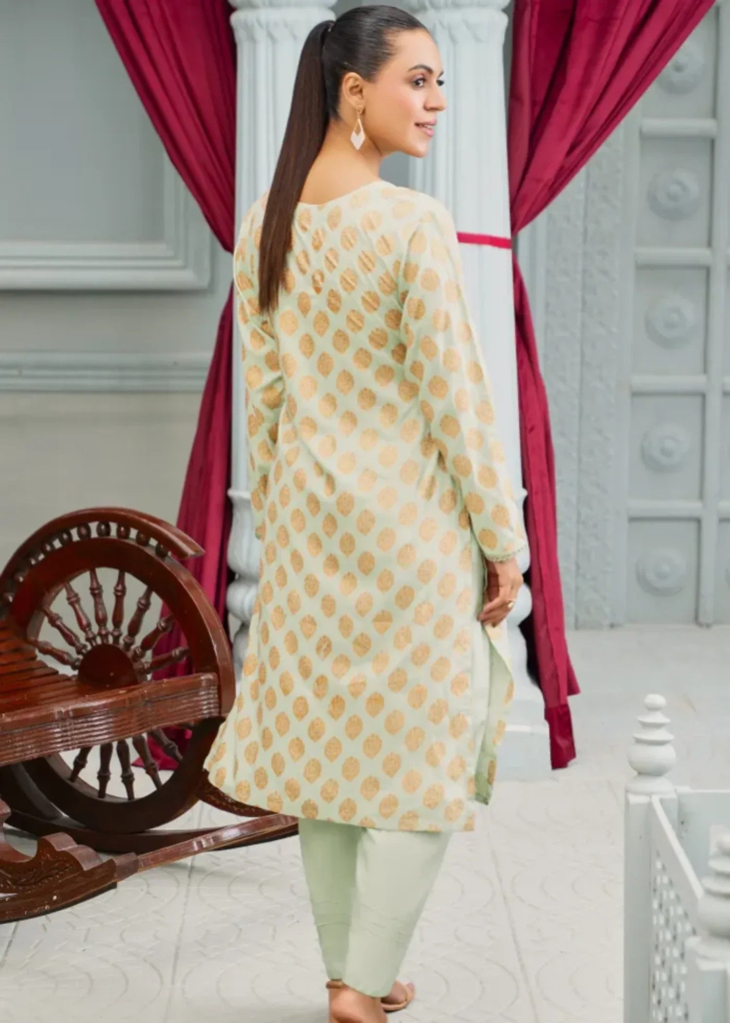 Designer Rack block print pastel green Women 2pcs