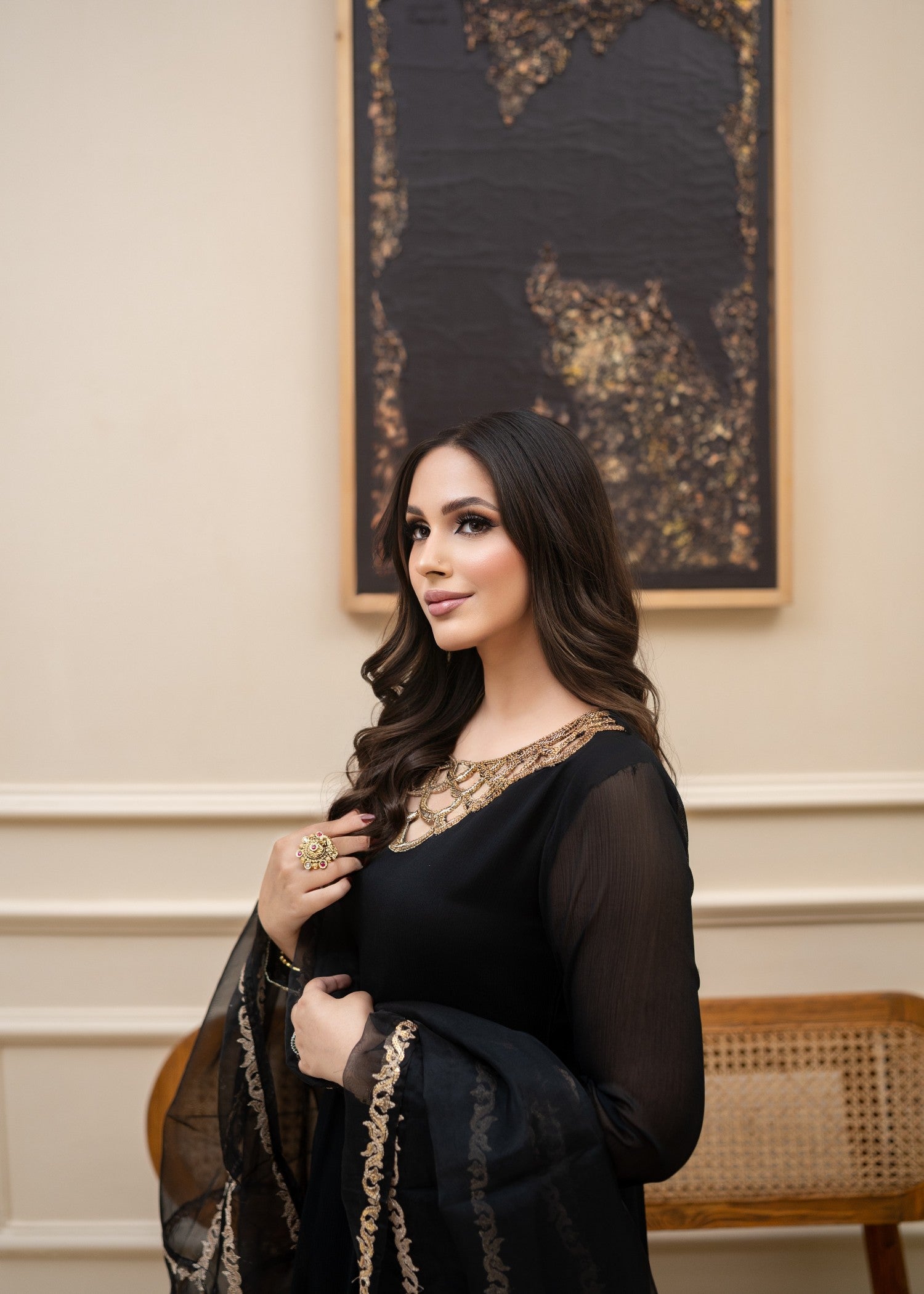 Alyssa BLACK CHIFFON MAXI ALL307 Women 3pcs