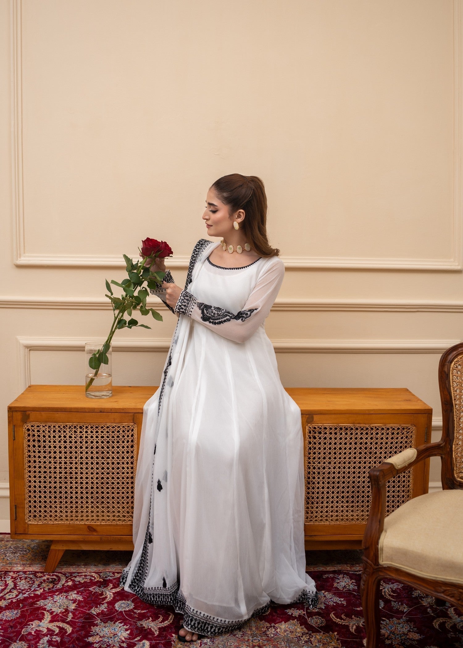 Alyssa WHITE EMBROIDED MAXI ALL951 Women 3pcs