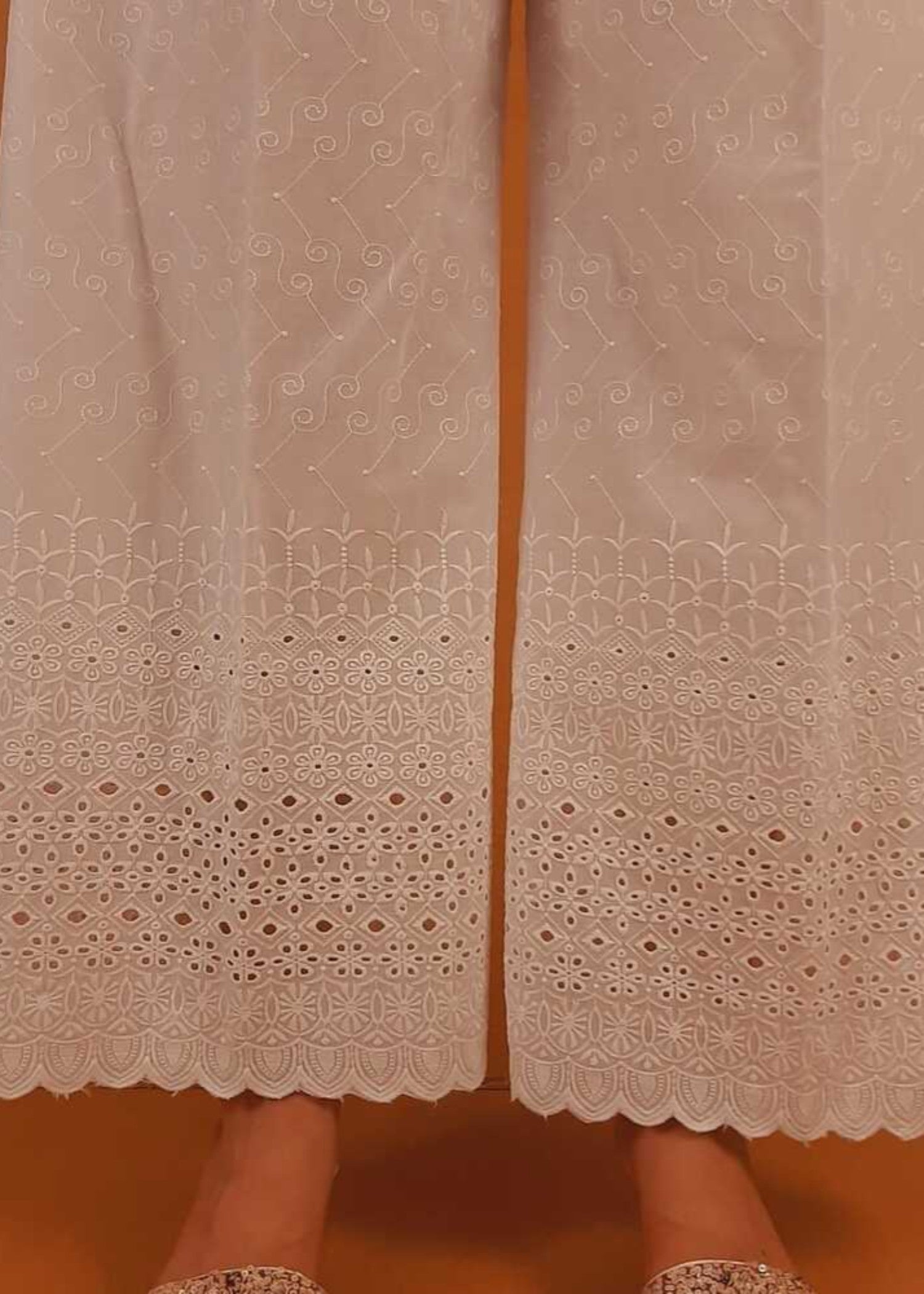 Zardi Chikankari Palazzo With Bottom Lace White ZT464 Women 1pcs