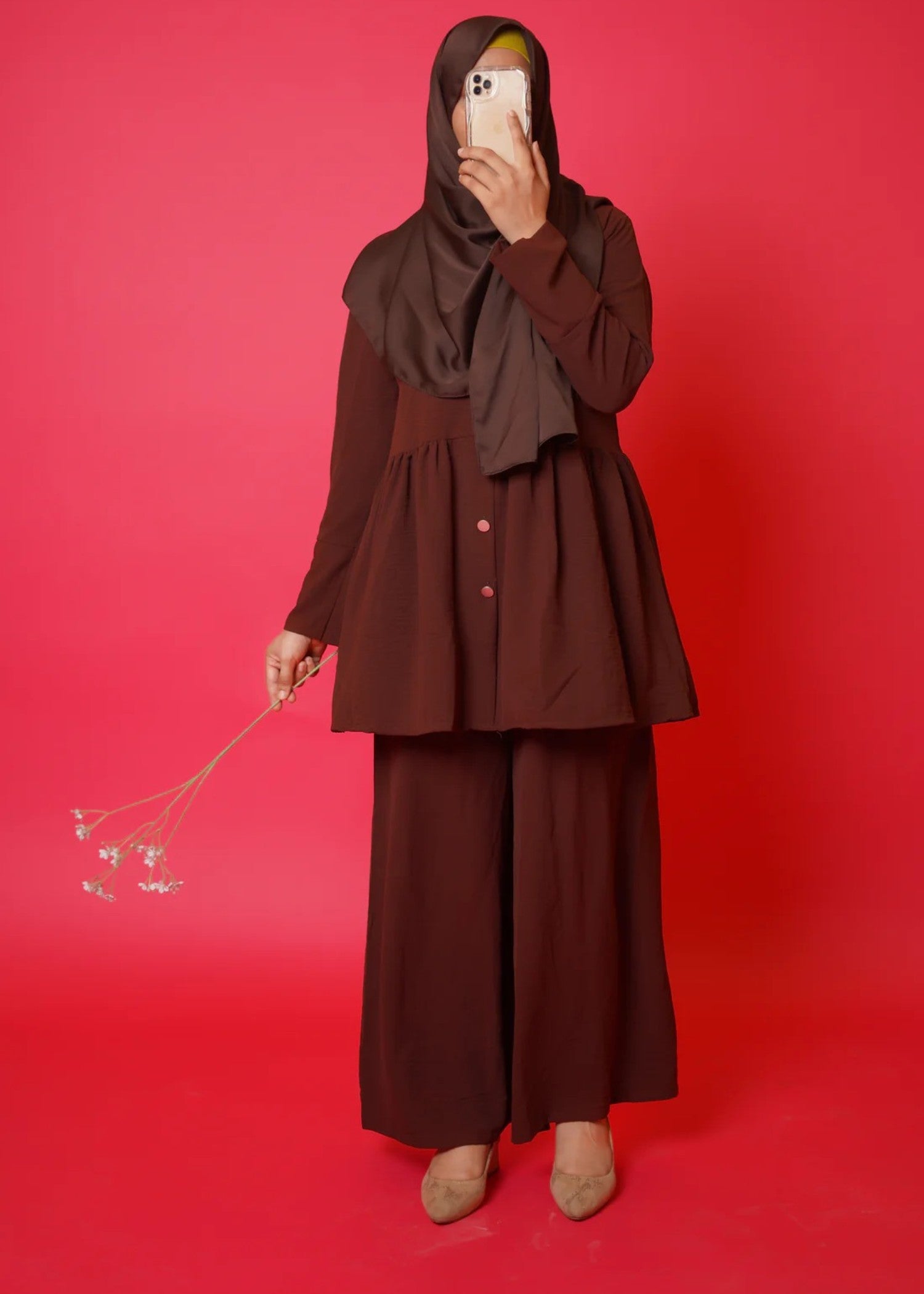 Al Rubab Collection Iris Frock Style Co Ord Set Dark Brown Women 2pcs