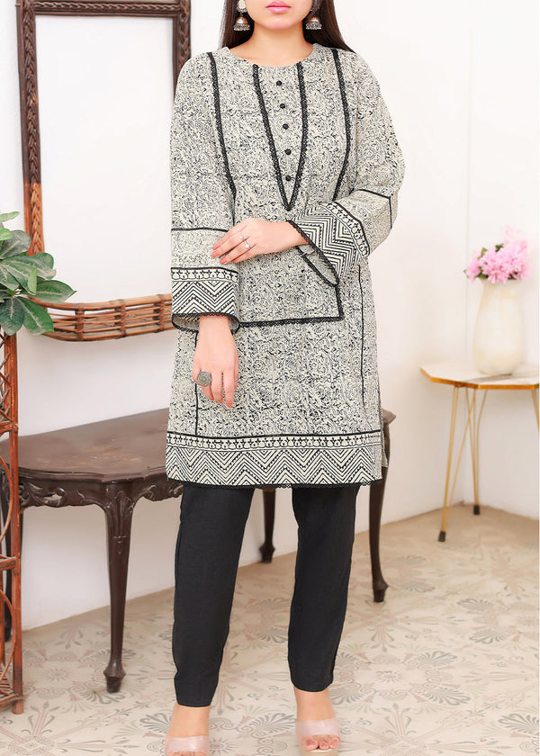 Green Block print Kurti Stitched black and white Women 1pcs