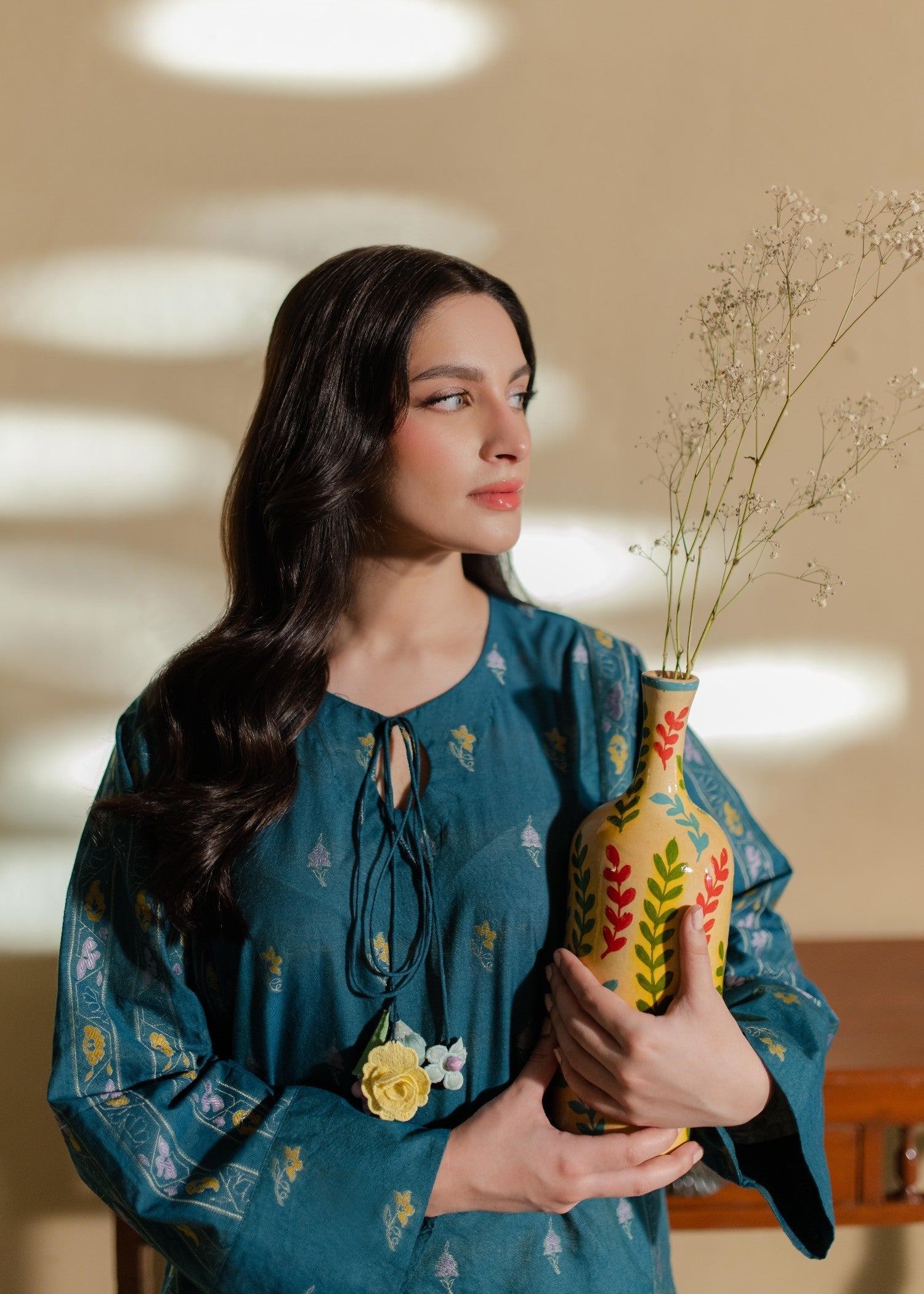 Azulie Teal Woven Kurta by Women 1pcs