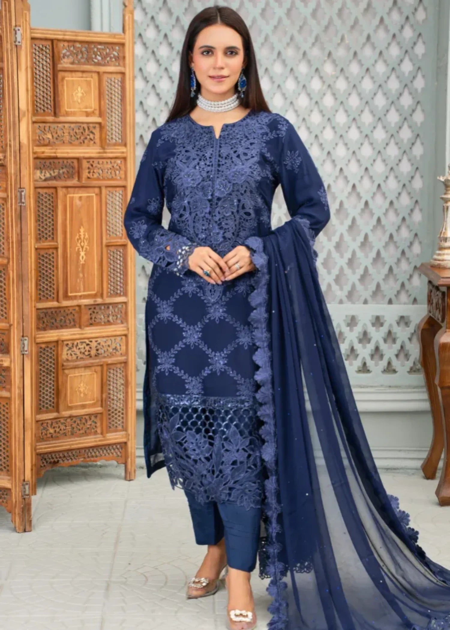 Designer Rack chiffon navy blue Women 3pcs