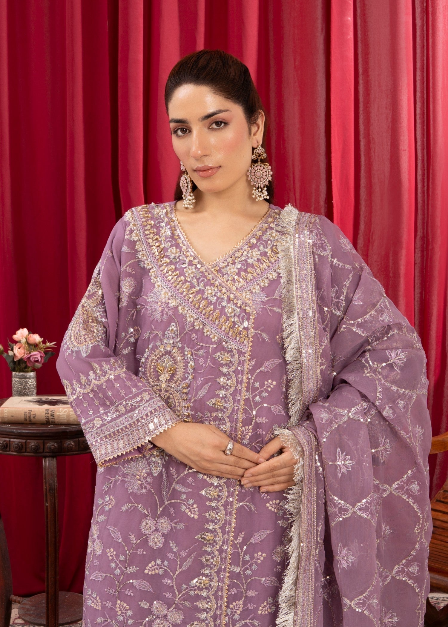 Four Season Boutique SAJAL CRUSH PLAZZO MAUVE Women 3pcs