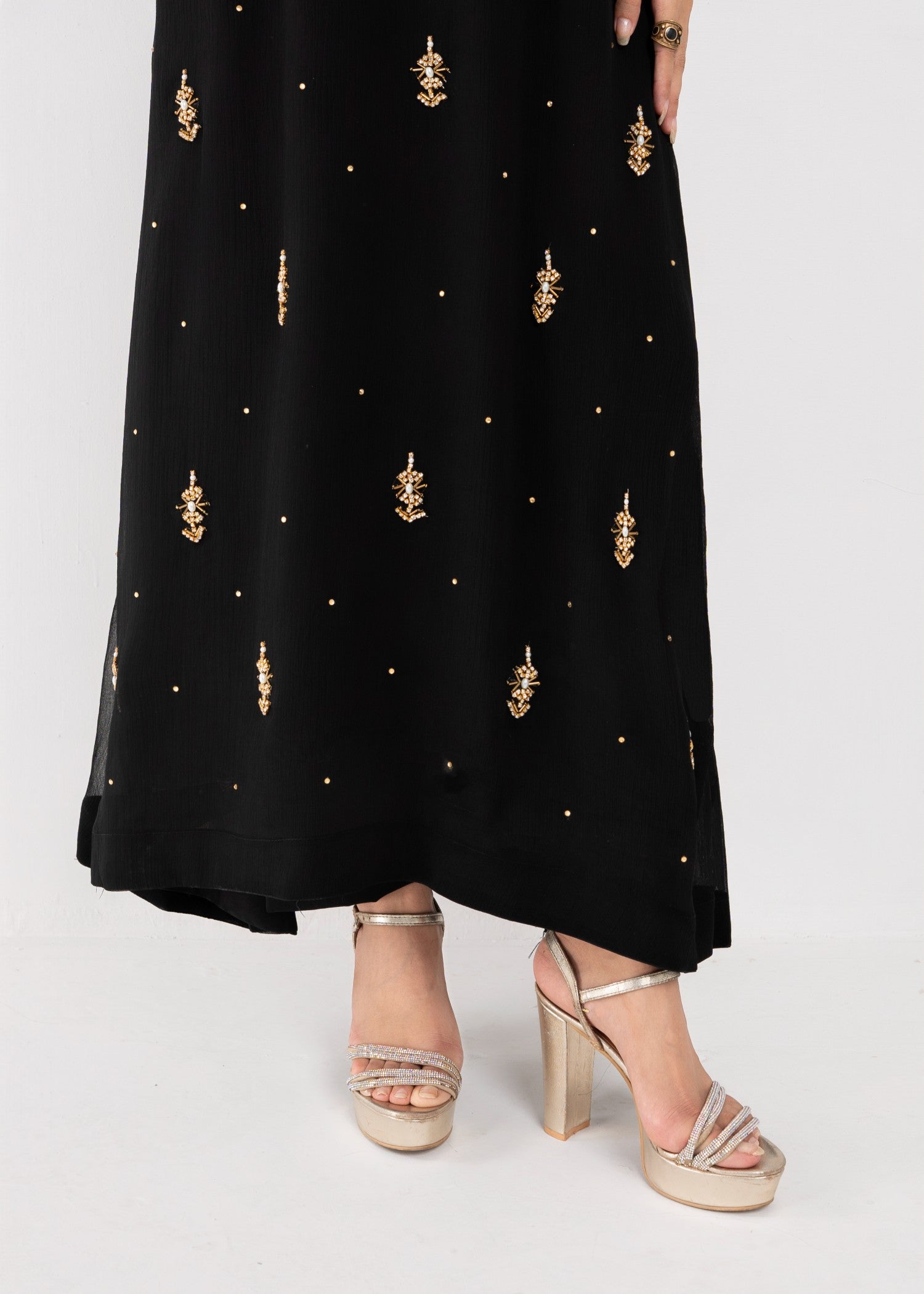 Hkb Officials Jasmine Black Chiffon Flare Frock Women 3pcs