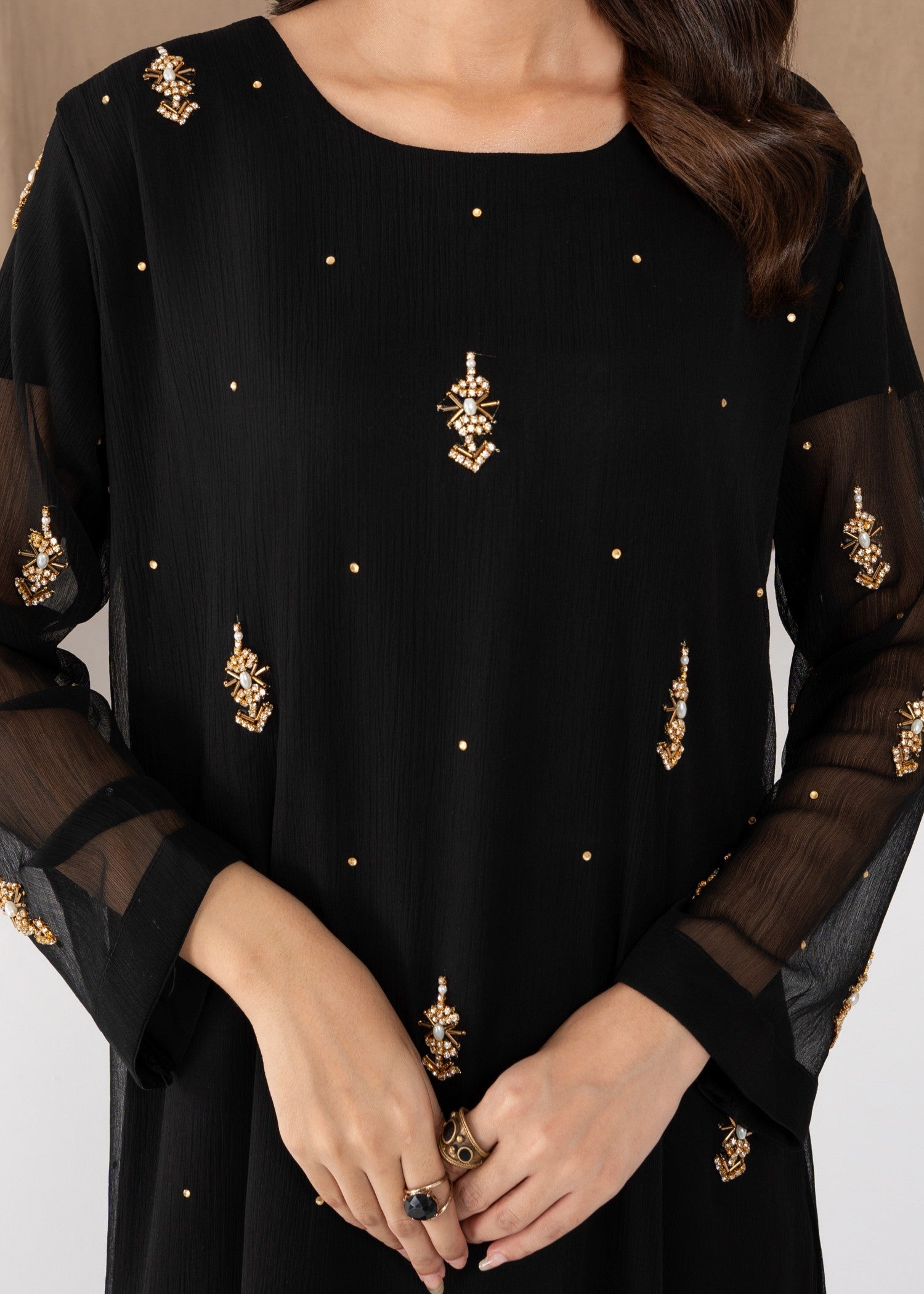 Hkb Officials Jasmine Black Chiffon Flare Frock Women 3pcs