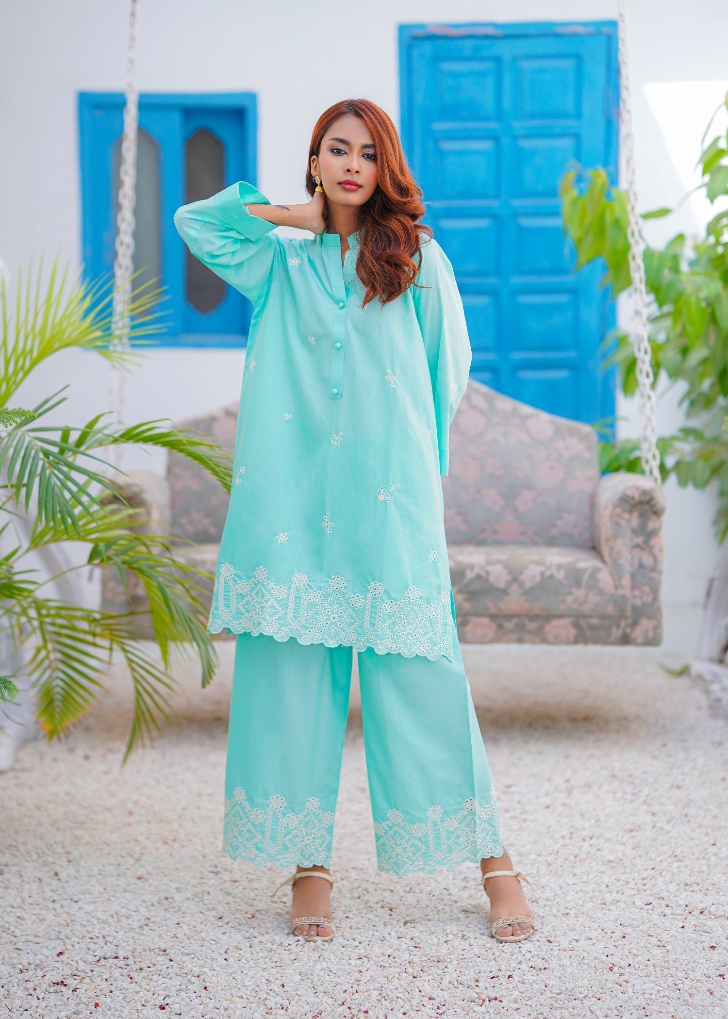 Abeera Breeze in Style – Embroidered Cotton Plazo Set (Art No. DD 005) Women 2pcs