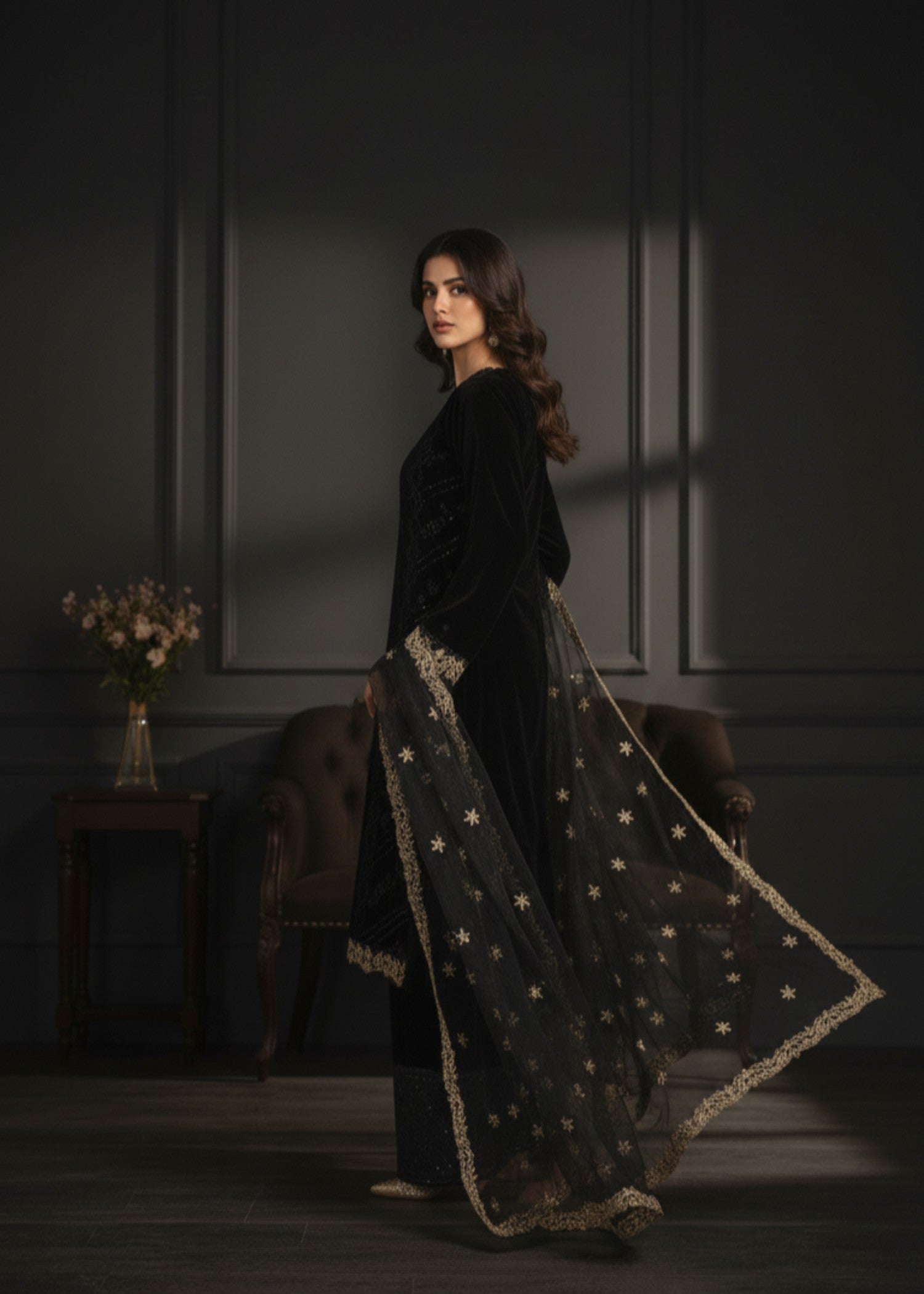 Pehnawa By Bin Akram’s Midnight Regalia | Velvet Women 3pcs