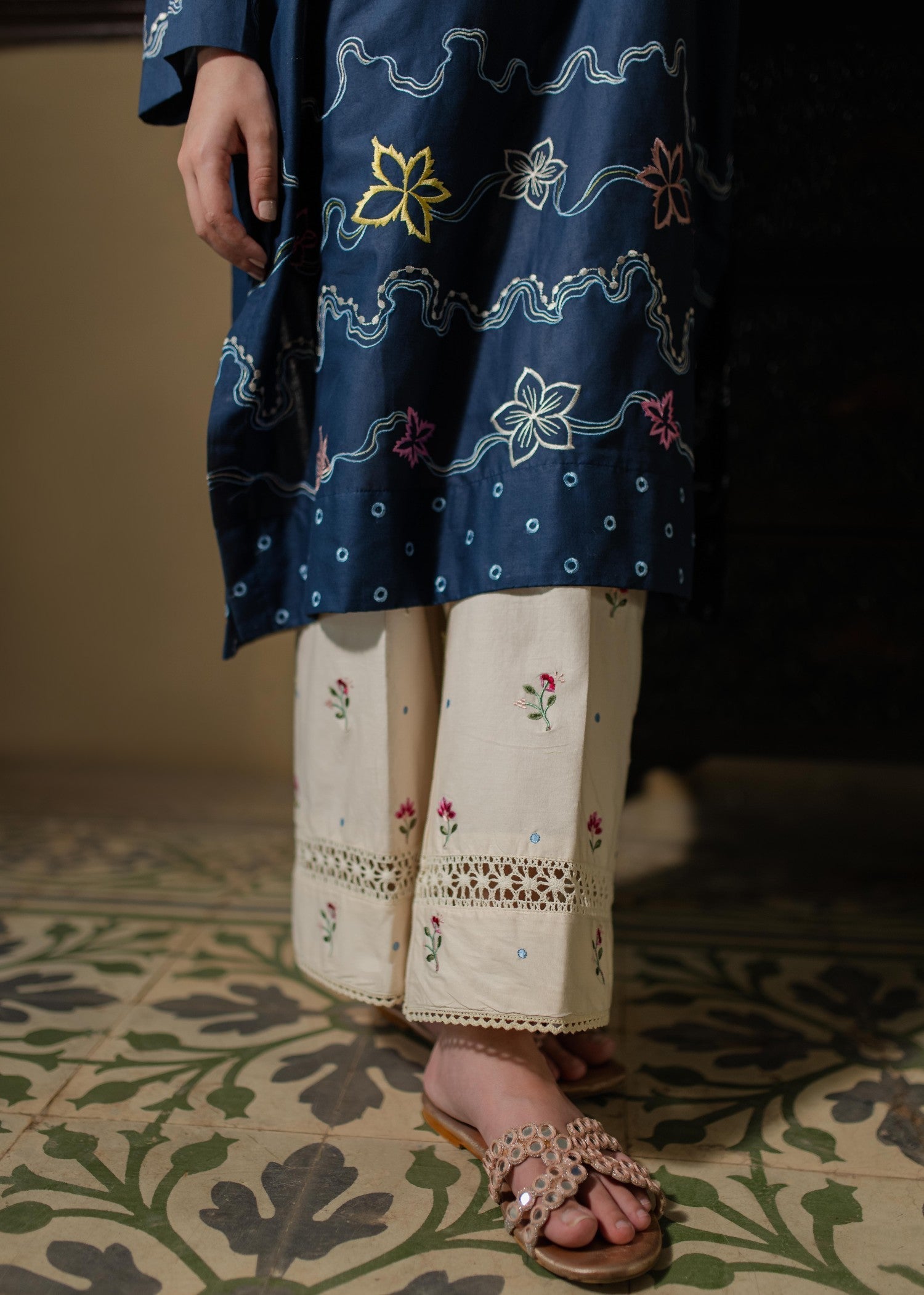 Azulie Navy Embroidered Kurta by Women 1pcs