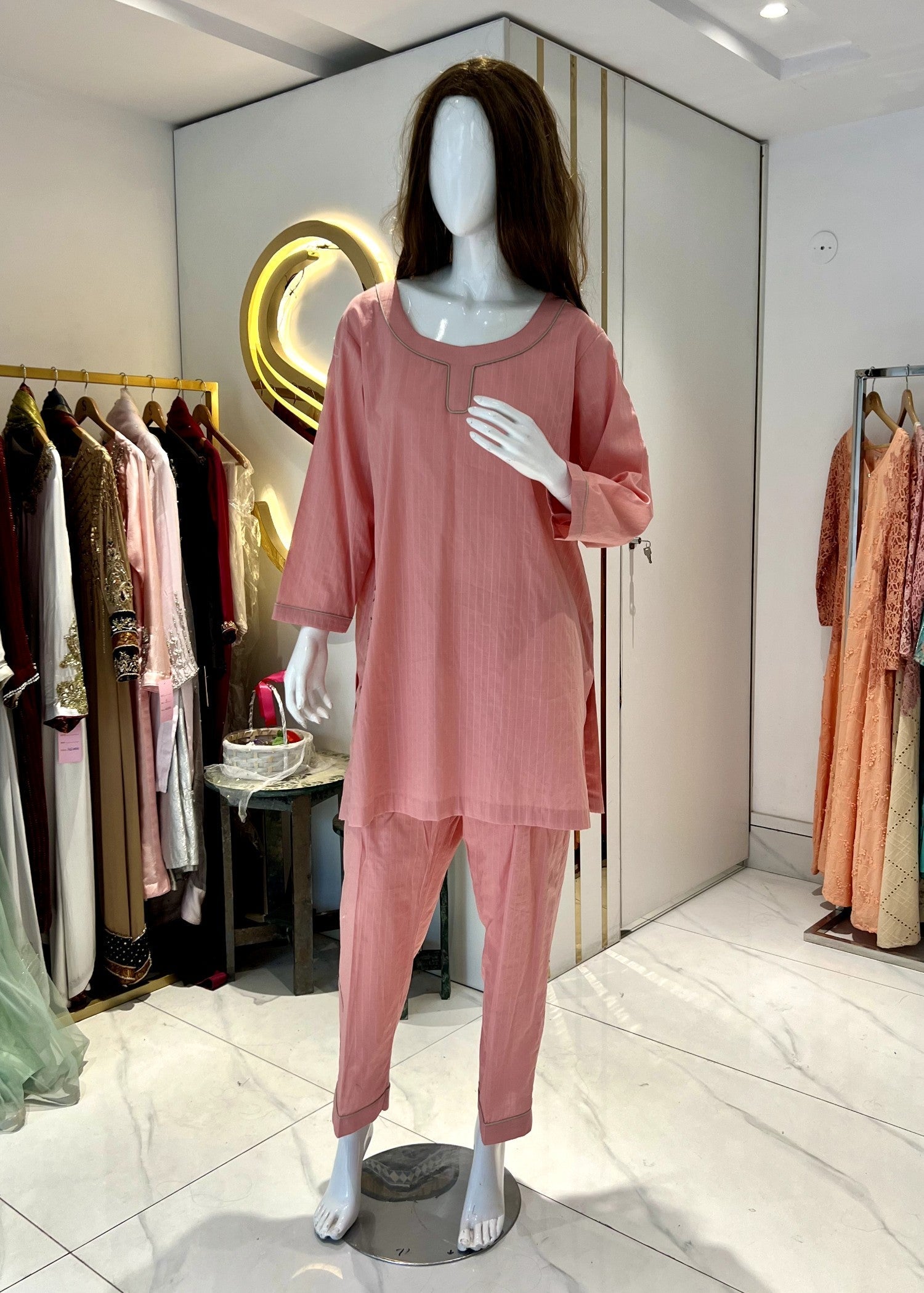 Symas Peach Pink Pure Soft Lawn Co Ord Set Women 2pcs