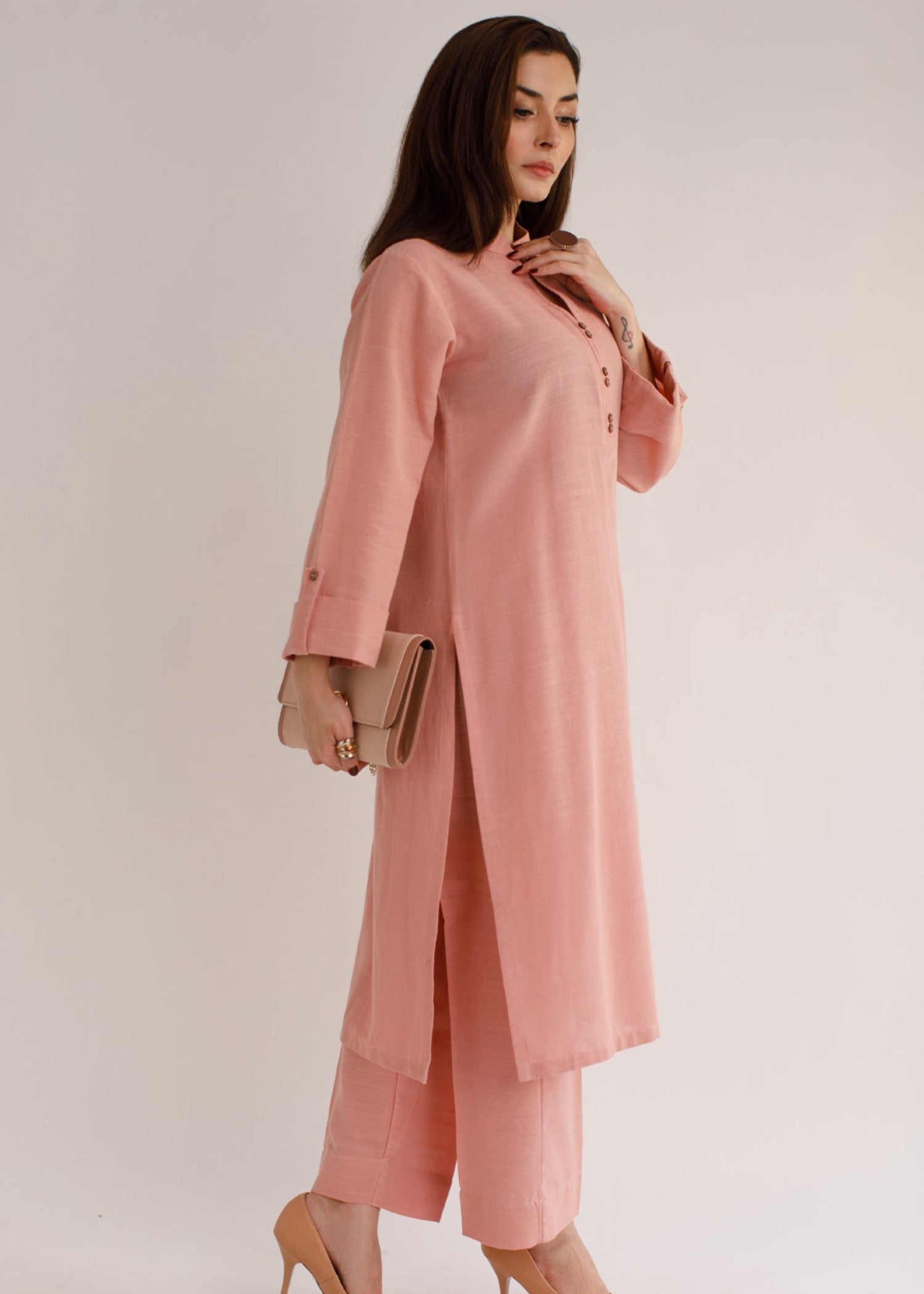 Peach Republic Tea Pink Khaddar Dress Women 2pcs