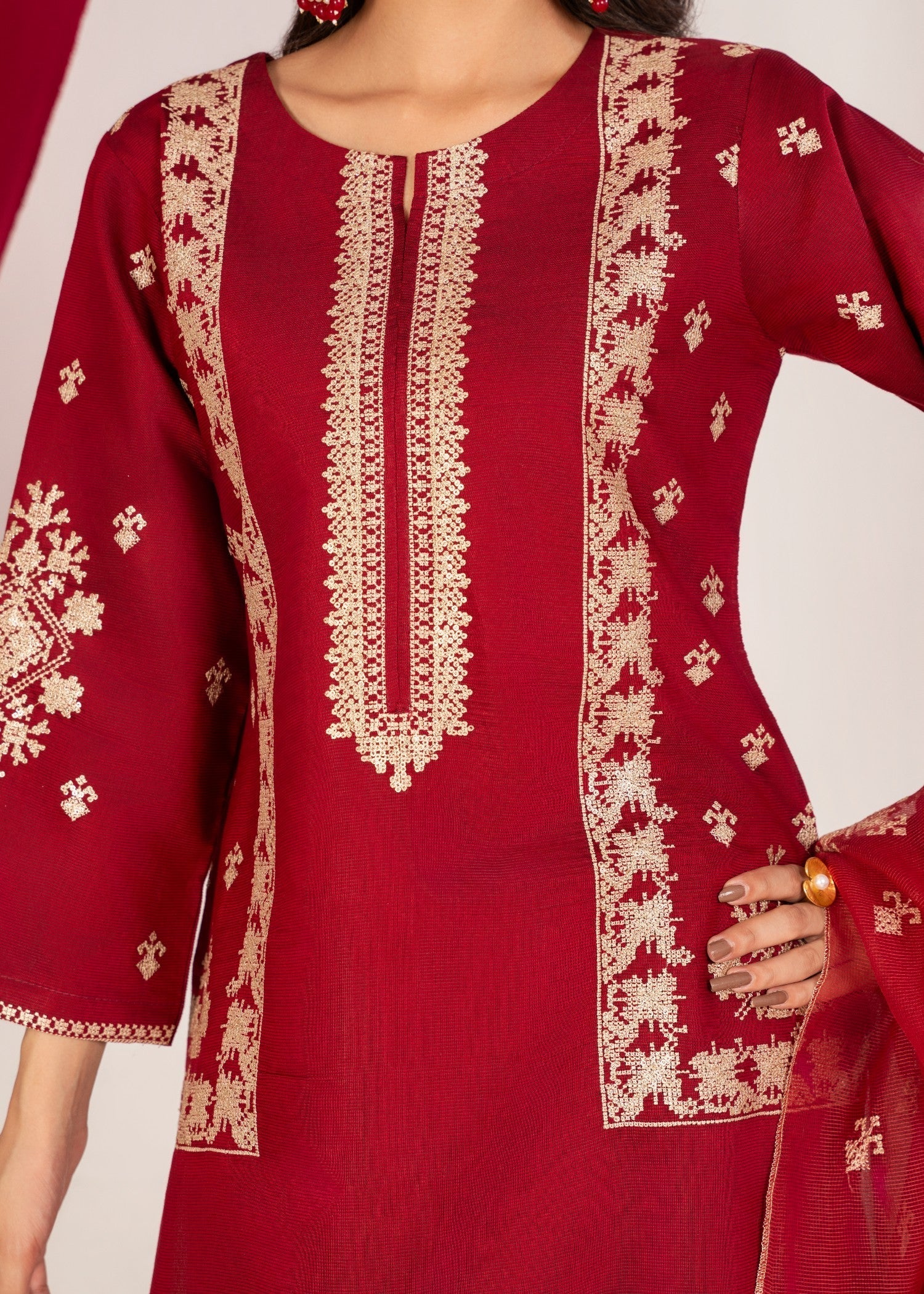 Al Burhan Apparel naazish mahroon Women 3pcs