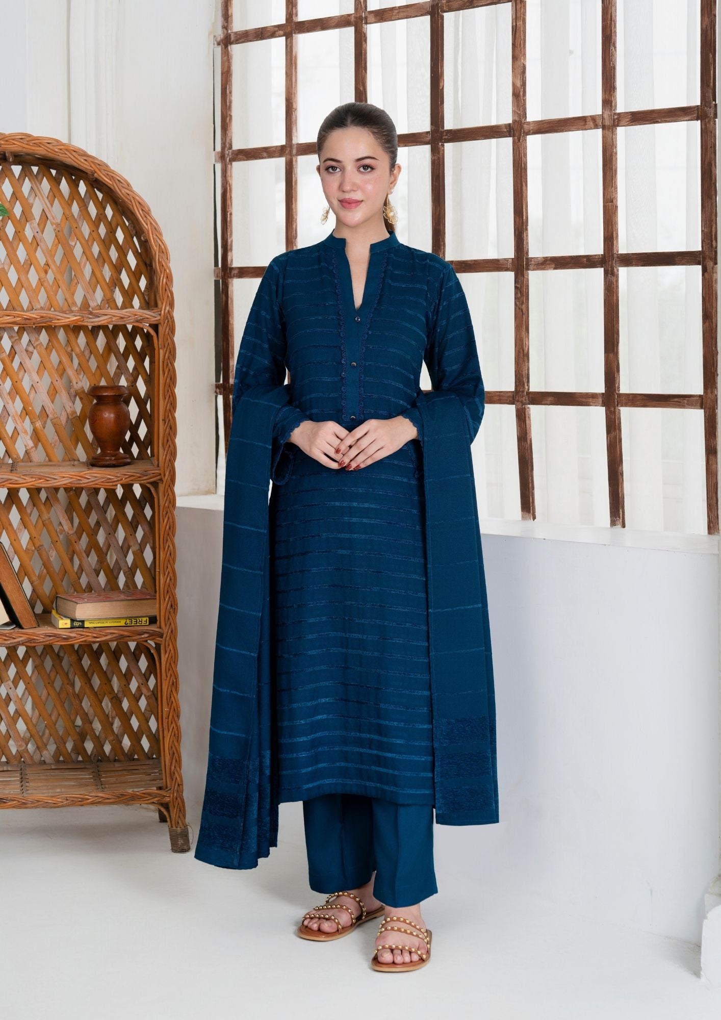 Yolo Pret Alpine Velvet Shirt with Velvet Border Shawl and Plain Trouser AML W25 0014 Women 3pcs
