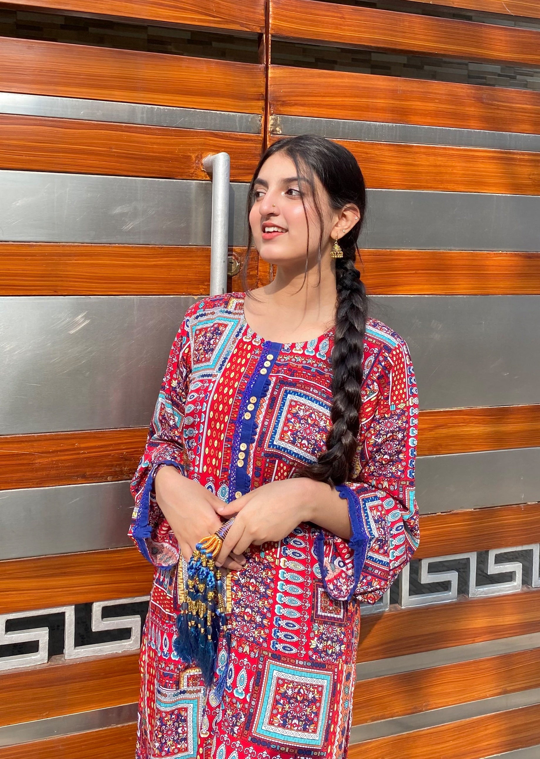 Namal Zara Ltd Co Ord Linen Set Ajrak Style Women 2pcs