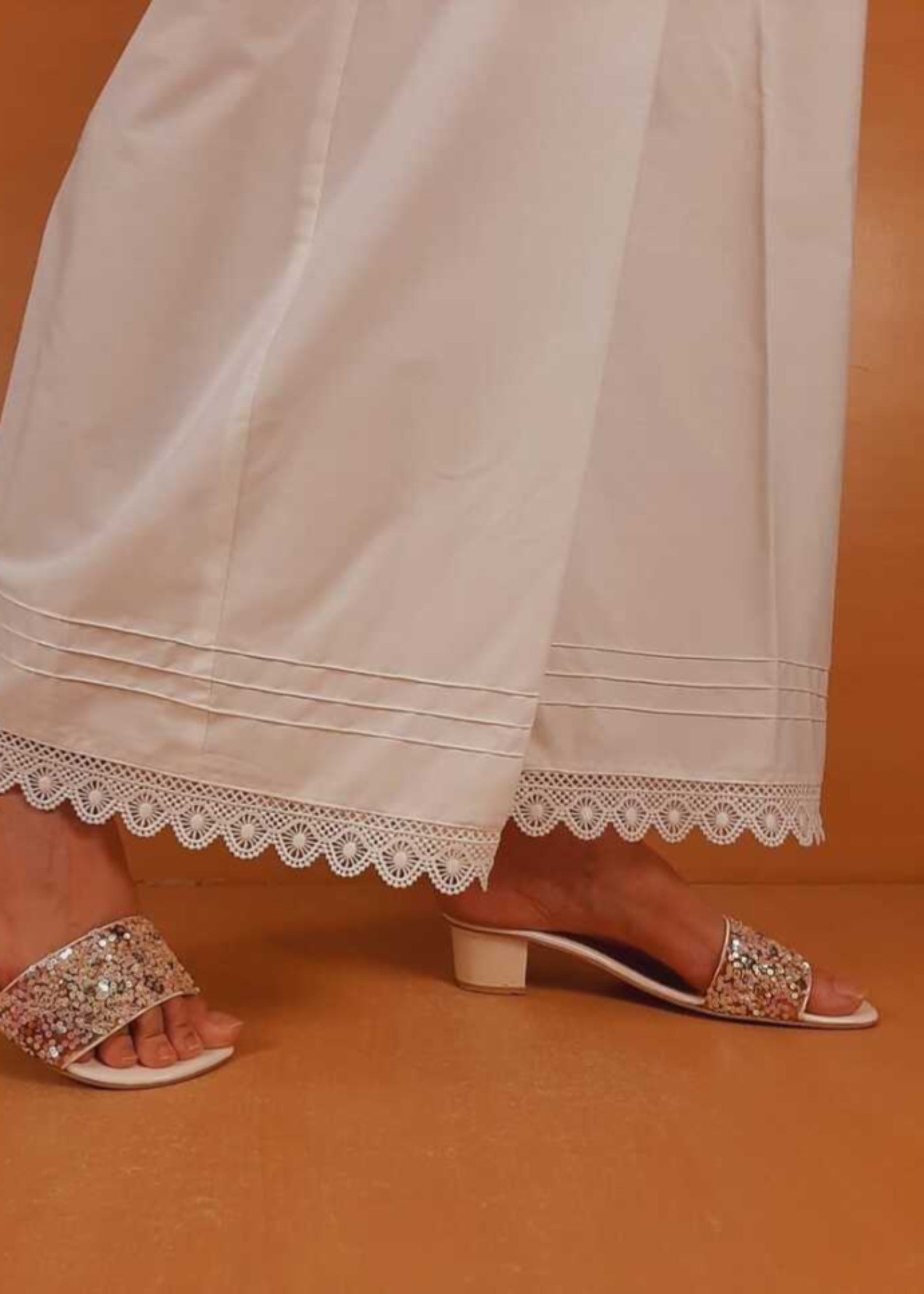 Zardi Cotton Palazzo With Bottom Lace White ZT309 Women 1pcs