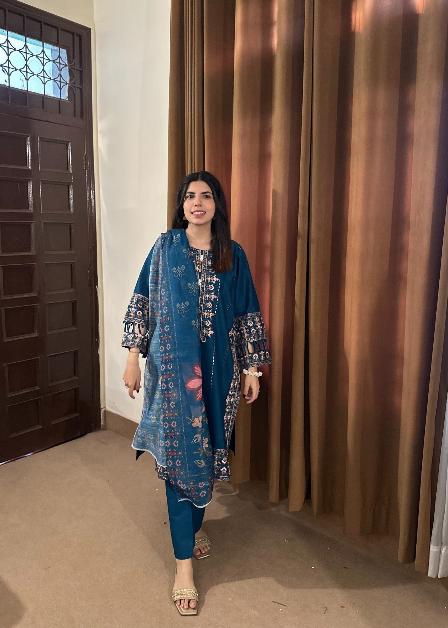 Attirepret Cobalt Blue Ready to Wear Cotton Suit Women 3pcs