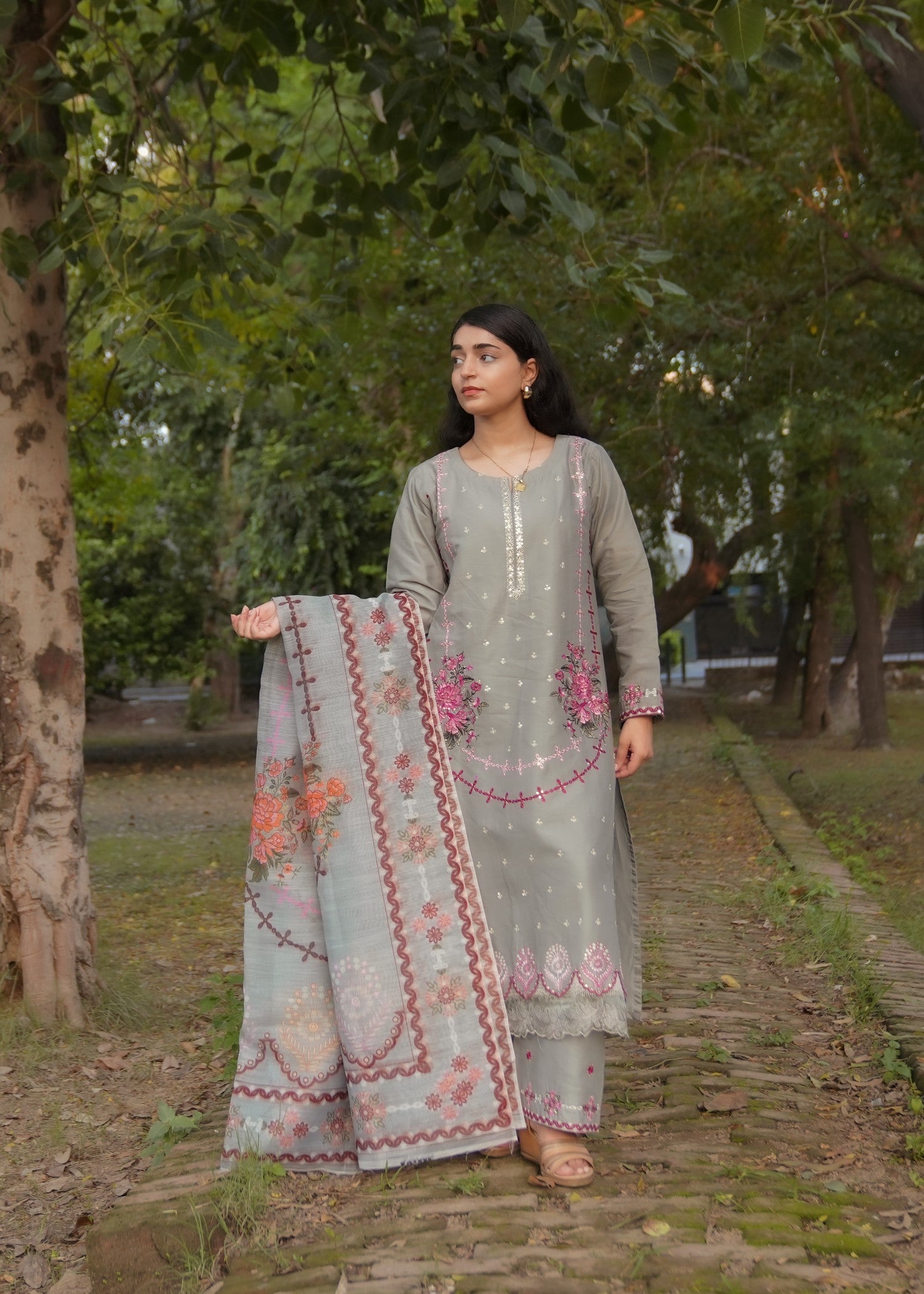 Attirepret Pastel Grey Elegance – Cotton Suit Women 3pcs