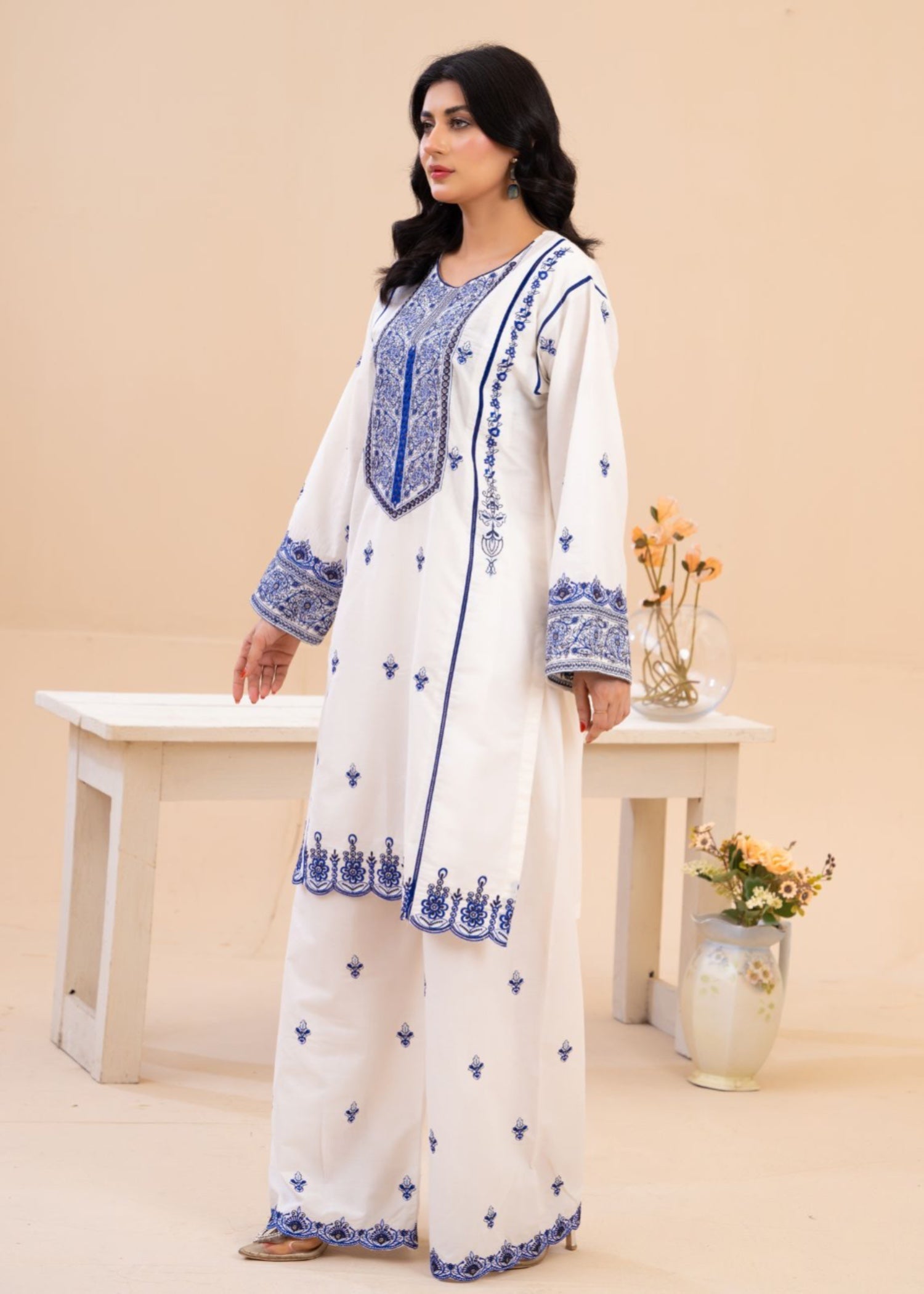 Zeenat & Zoha Blue white Women 2pcs