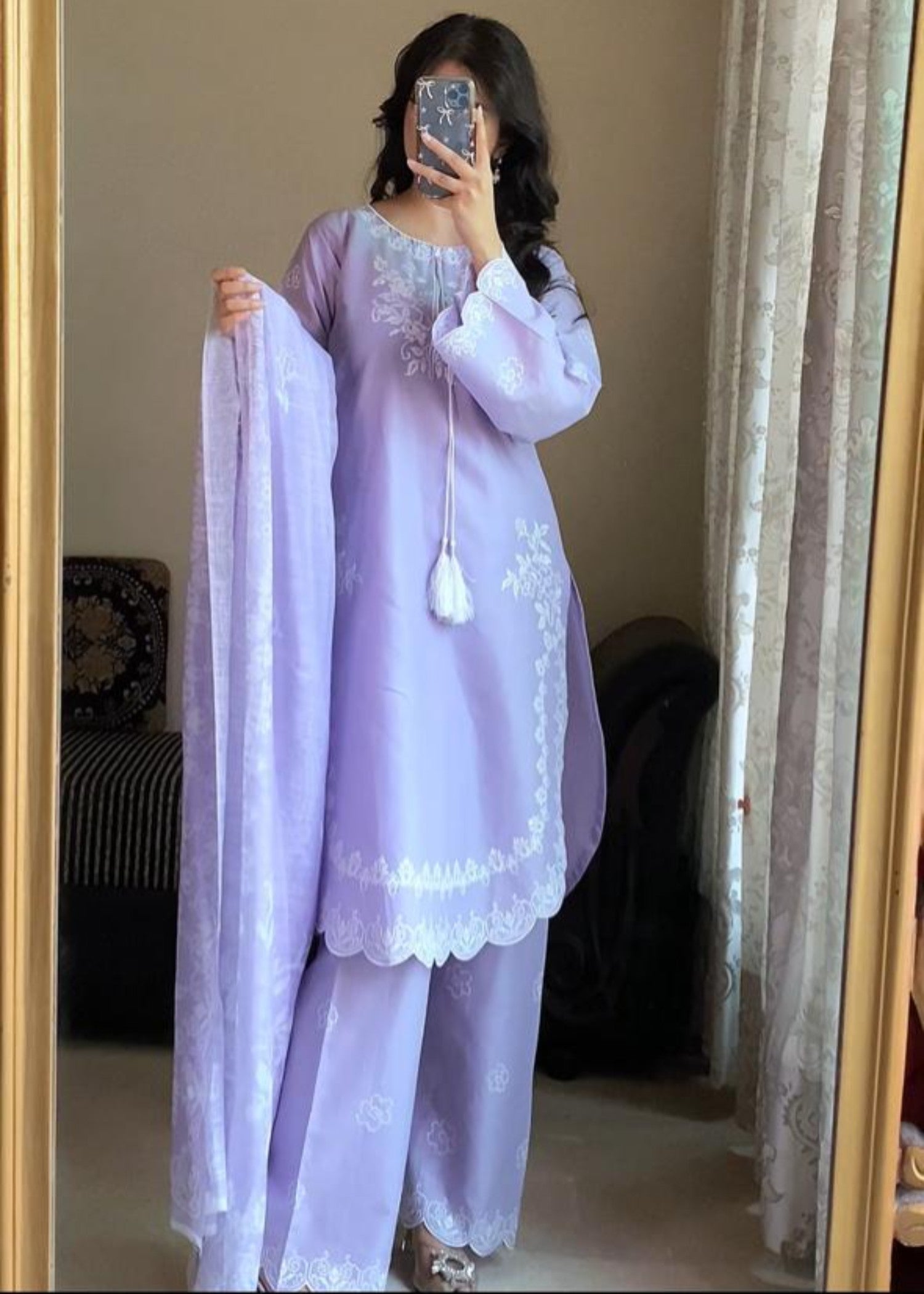 Attirepret Lavender Cotton Suit | Cross Stitch Embroidery Women 3pcs