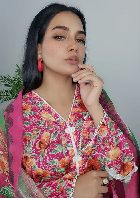 Namal Zara Ltd Summer Pret Lawn Lollipop Pink Floral Design Women 3pcs