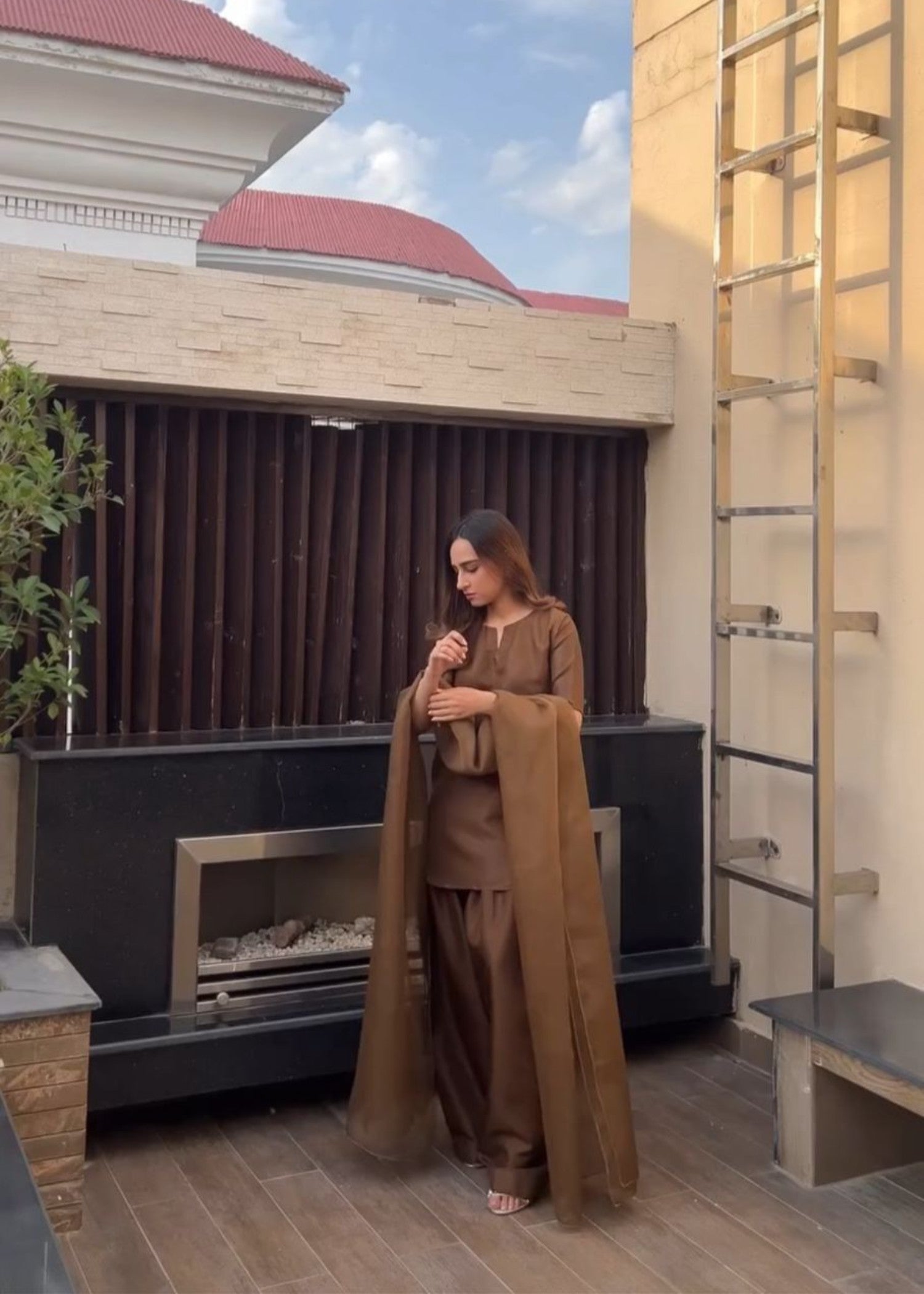 Uzman Yasen Brown Farshi Shalwar Women 3pcs