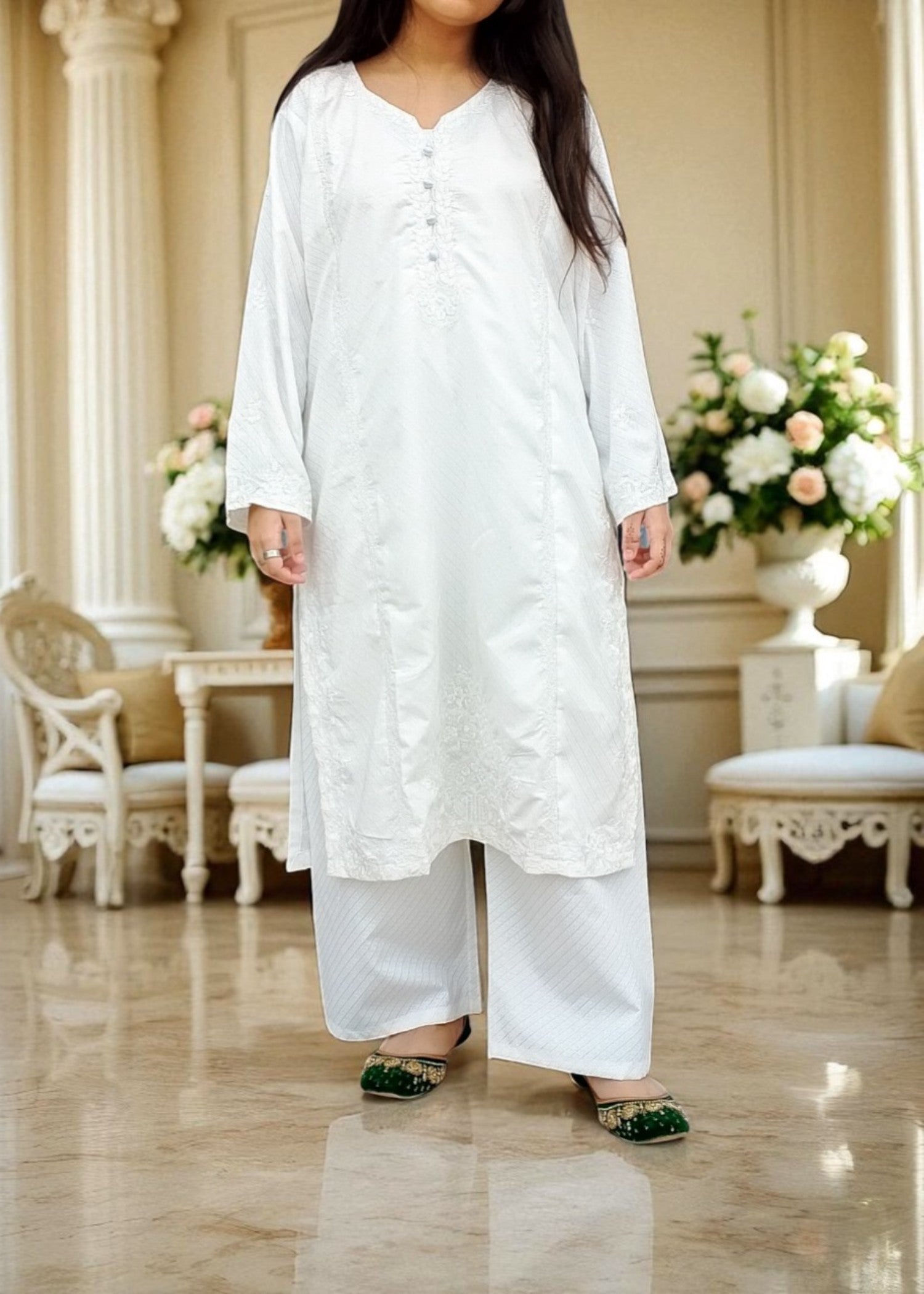 Gulposh Snow White (Embroided ) White Women 2pcs