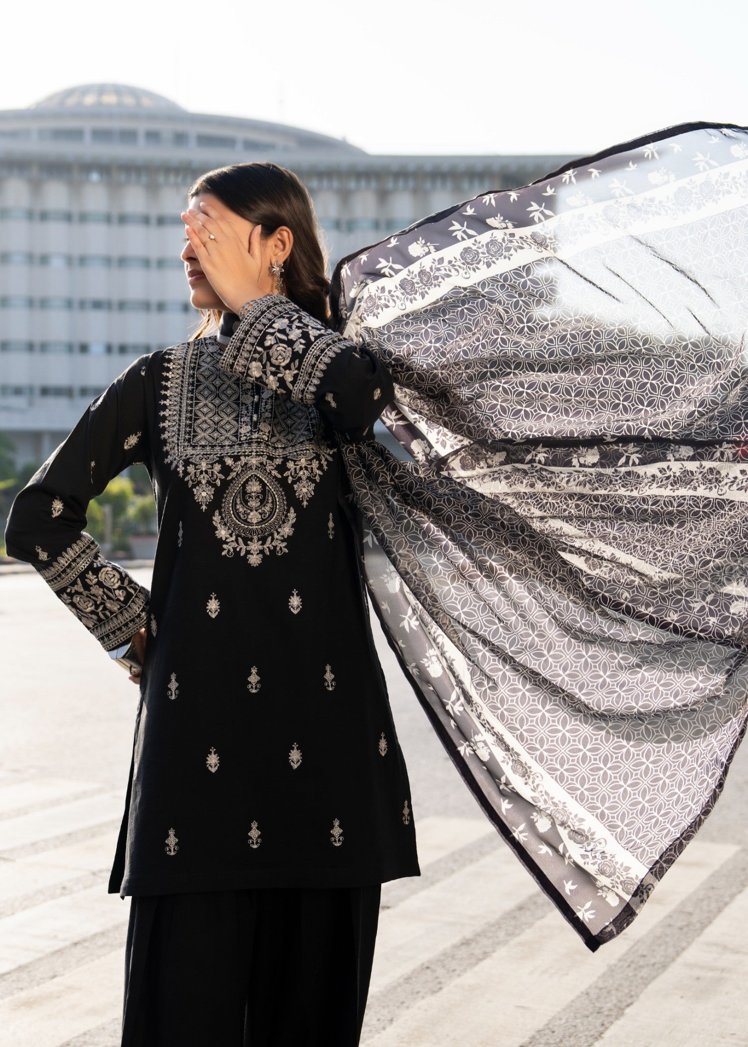 Casual Lite Cotton Emb Suit Black 1 Women 3pcs