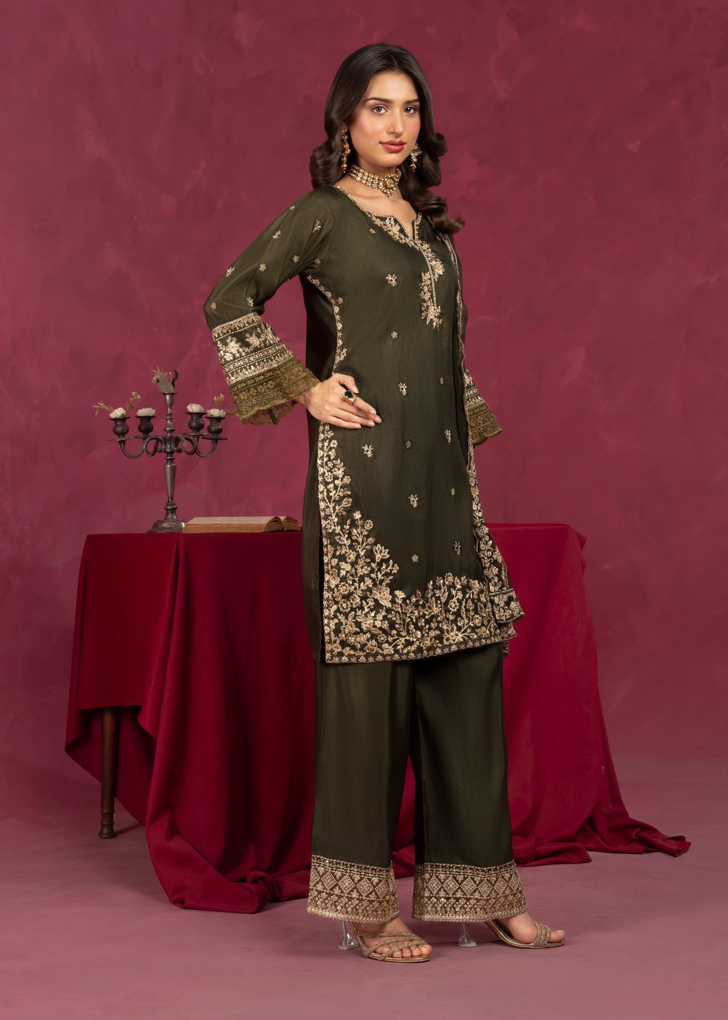Four Season Boutique JASHAN RAOSILK MHENDI GREEN Women 3pcs