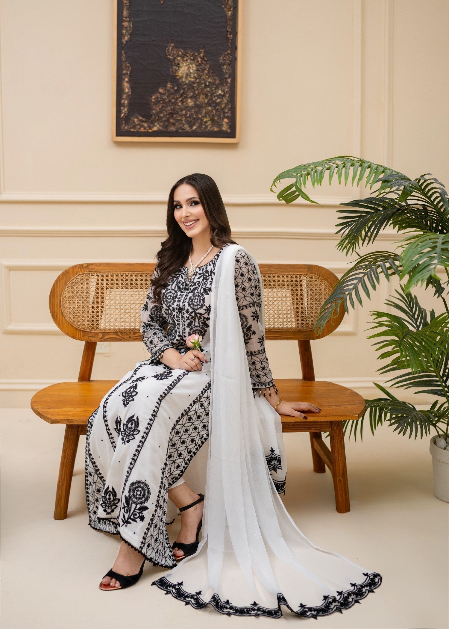 Alyssa WHITE CHIFFON SUIT ALL310 Women 3pcs