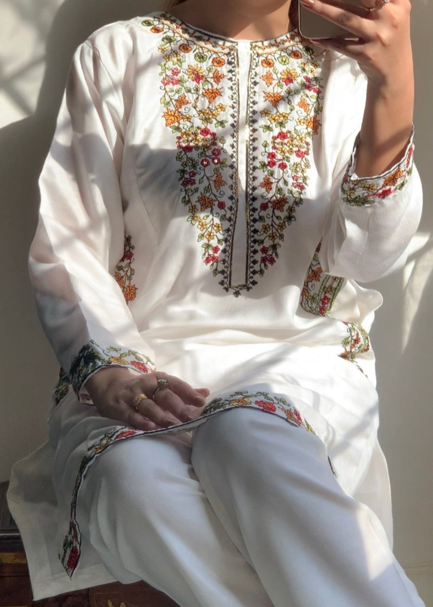 Sajfi Closet Biya White Embroidered Stitched Suit for Women Women 2pcs