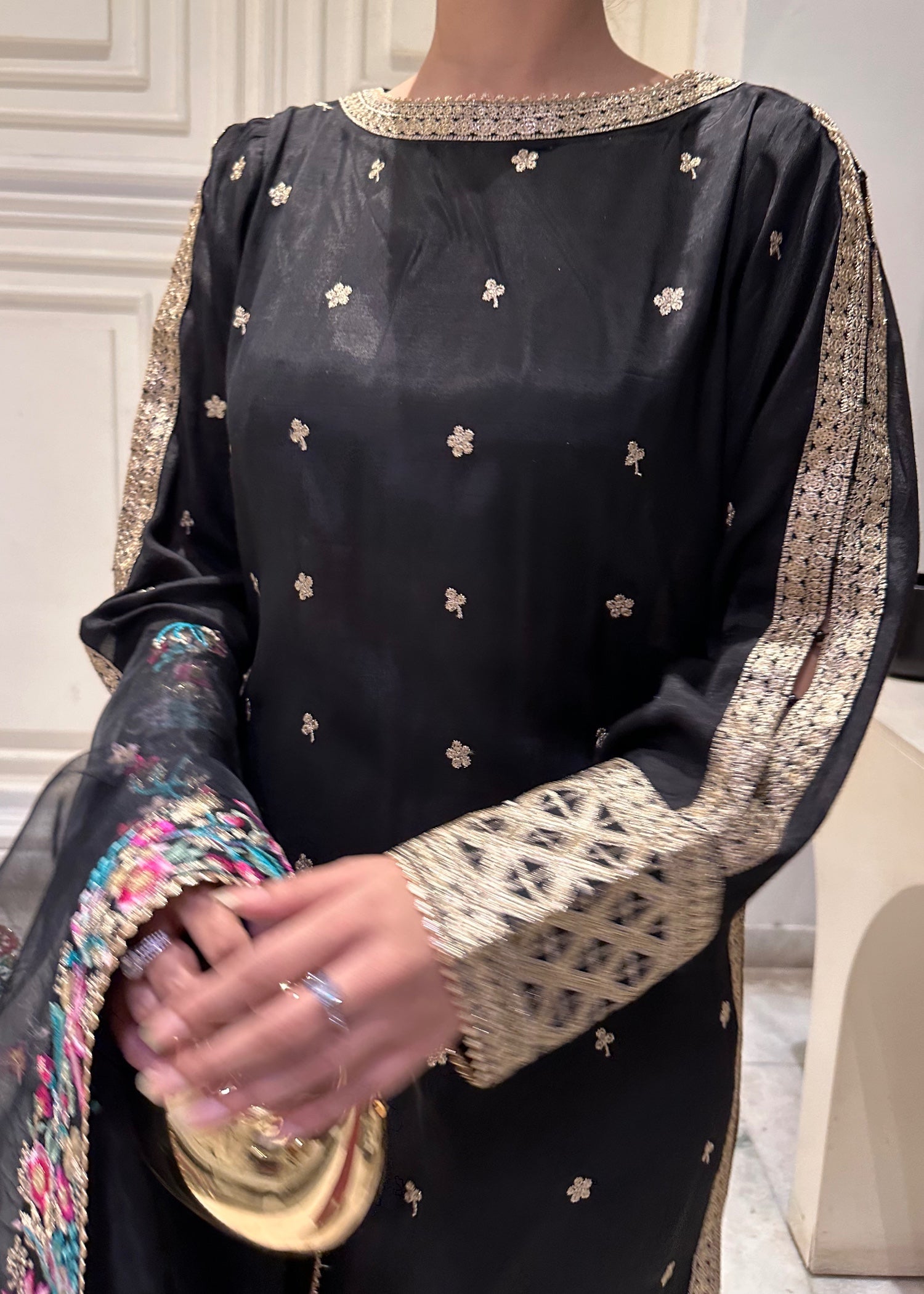 Suits By Sadia Black Silk Aneela Women 3pcs